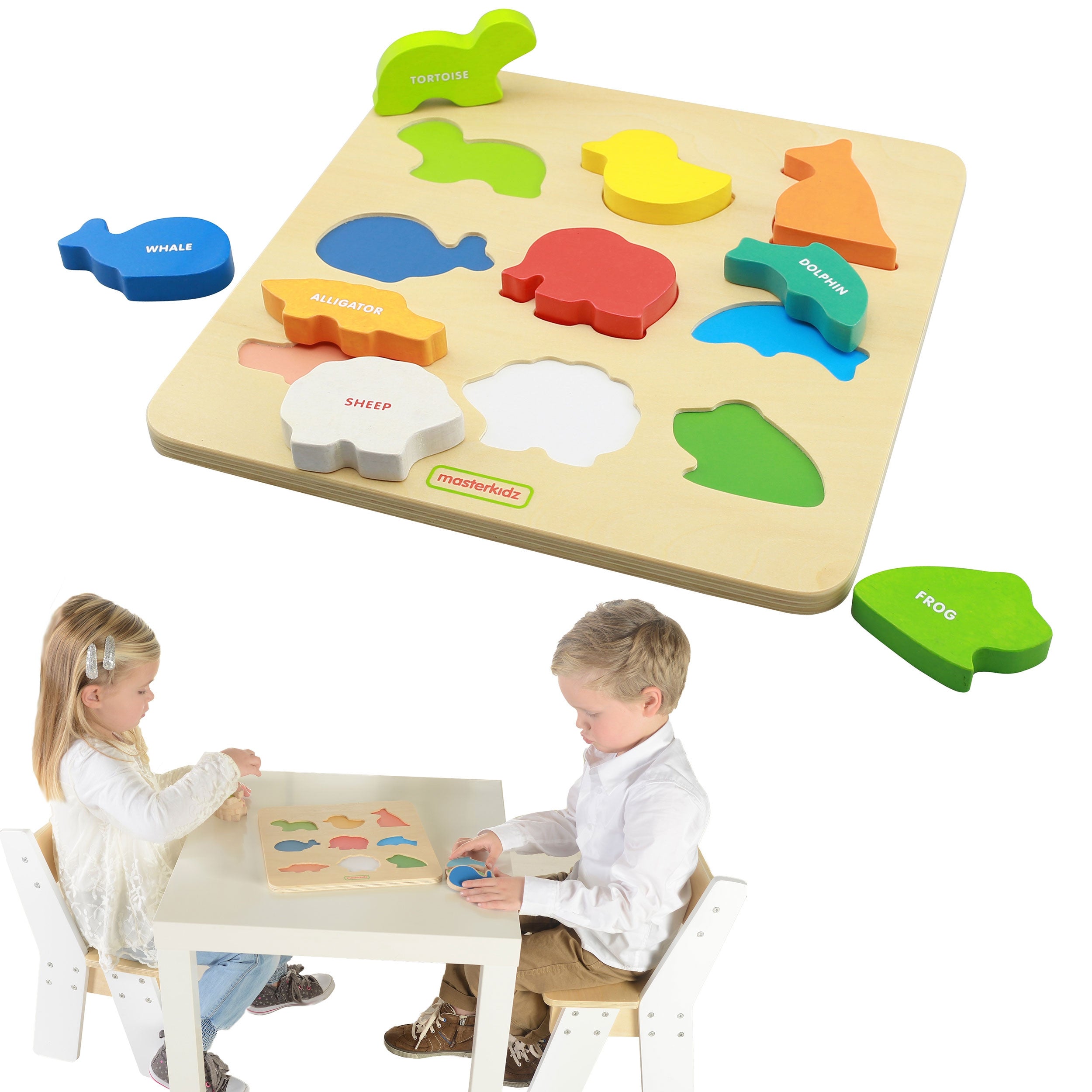 Masterkidz Holz-Formsortierer, bunte Tiere, Montessori