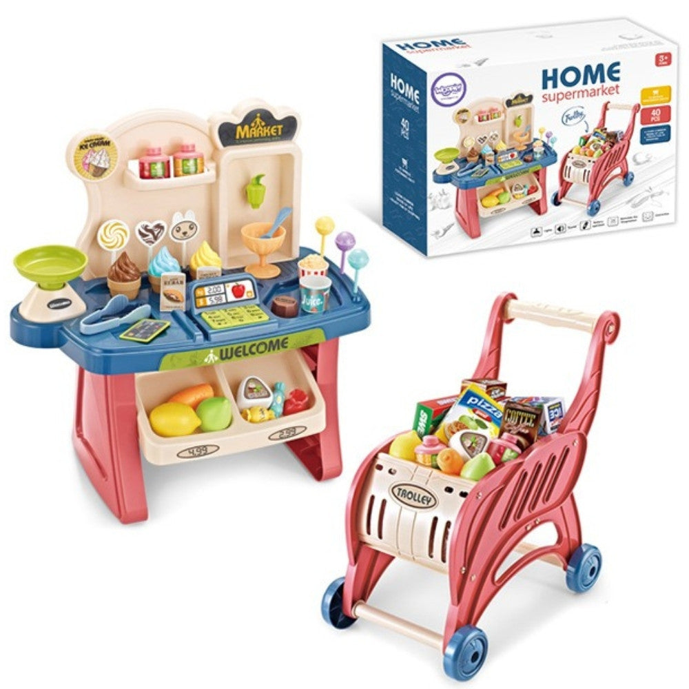 Woopie Shop Supermarket Shopping Cart Ice Cream Sweets + 40 Accs.