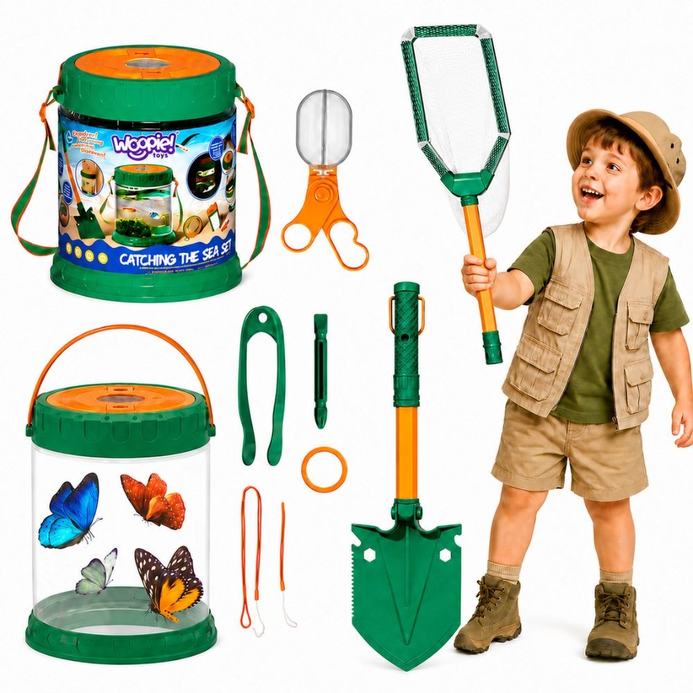 Woopie Discovery Little Nature Explorer Set Contenitore per pesci farfalla con rete per insetti