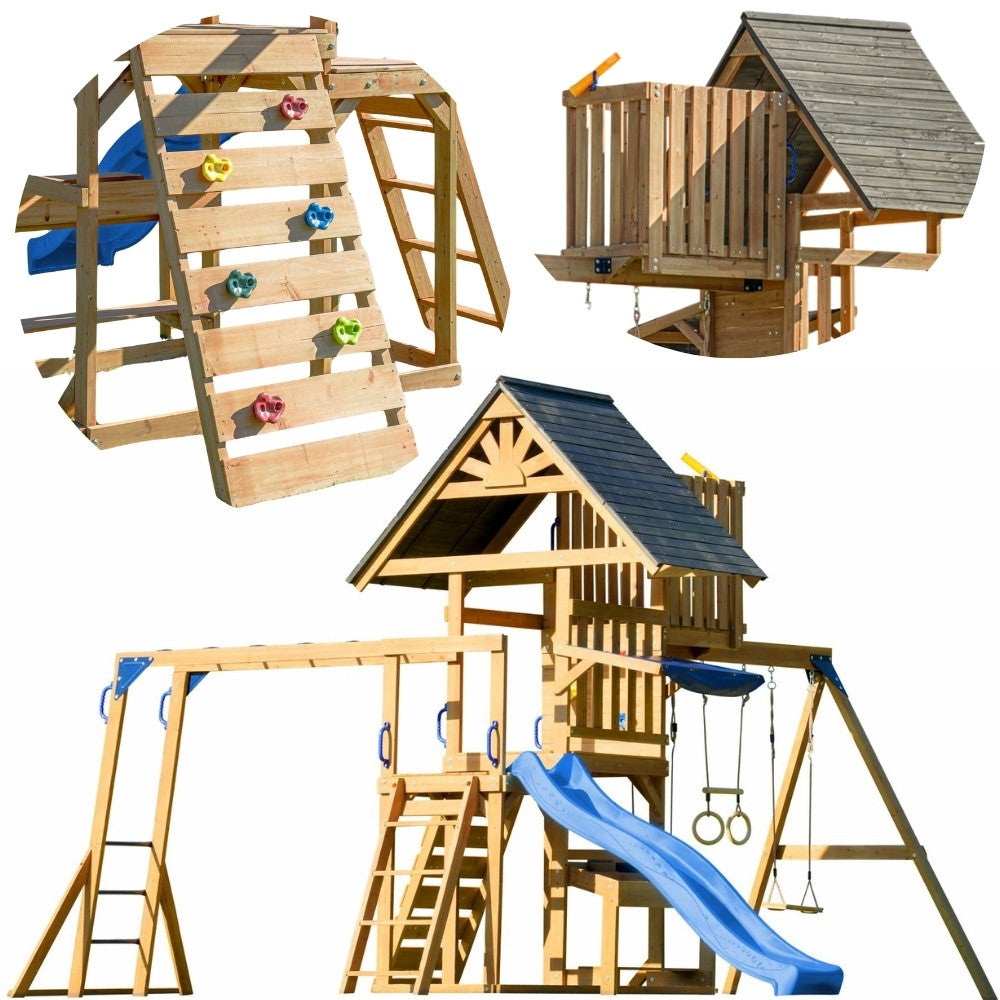 Axi Mitch Play Tower - Grande parco giochi in legno Scivolo Altalene Parete da arrampicata + Torre