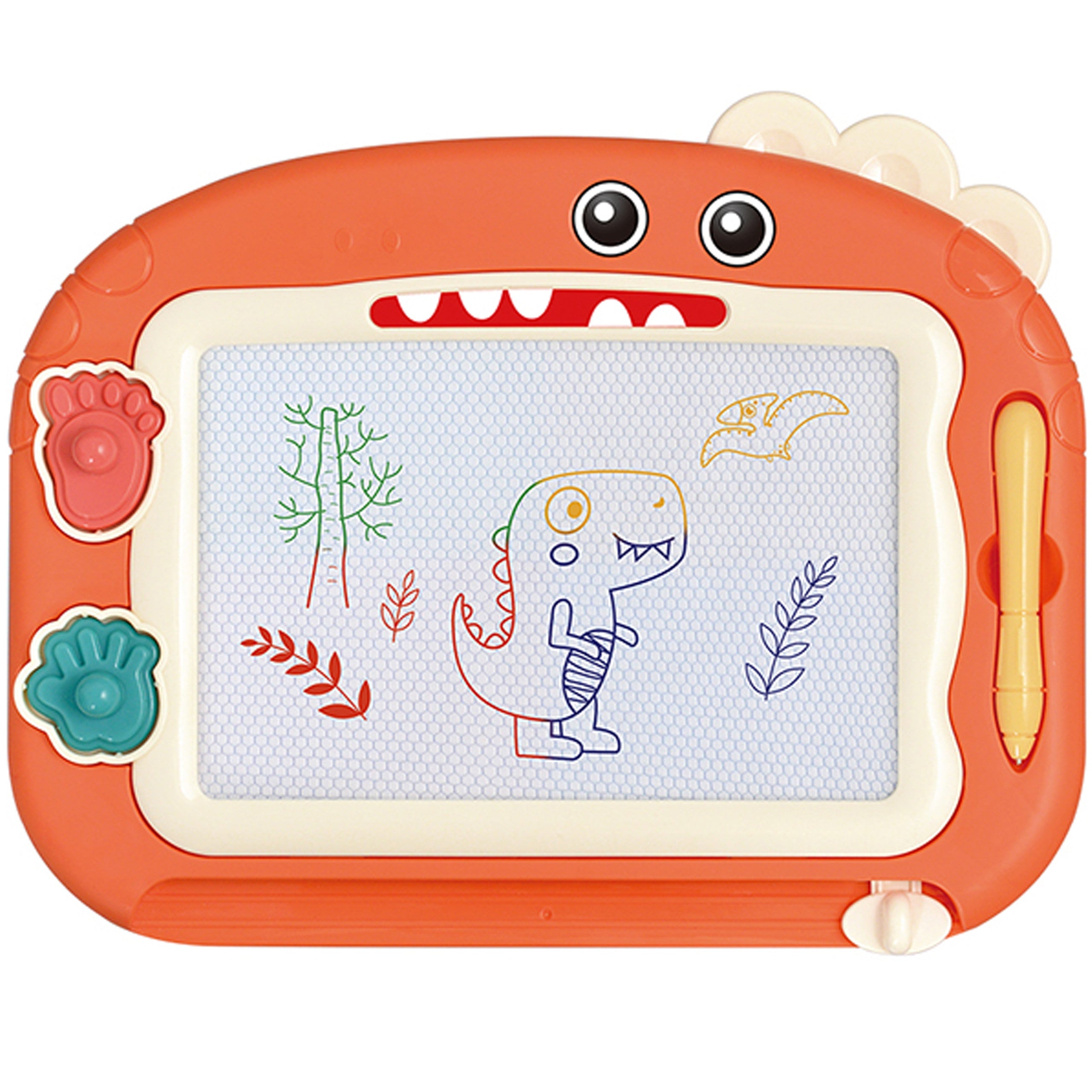 Magnetická tabule s barevnými popisovači Woopie + 2 razítka dinosaurů