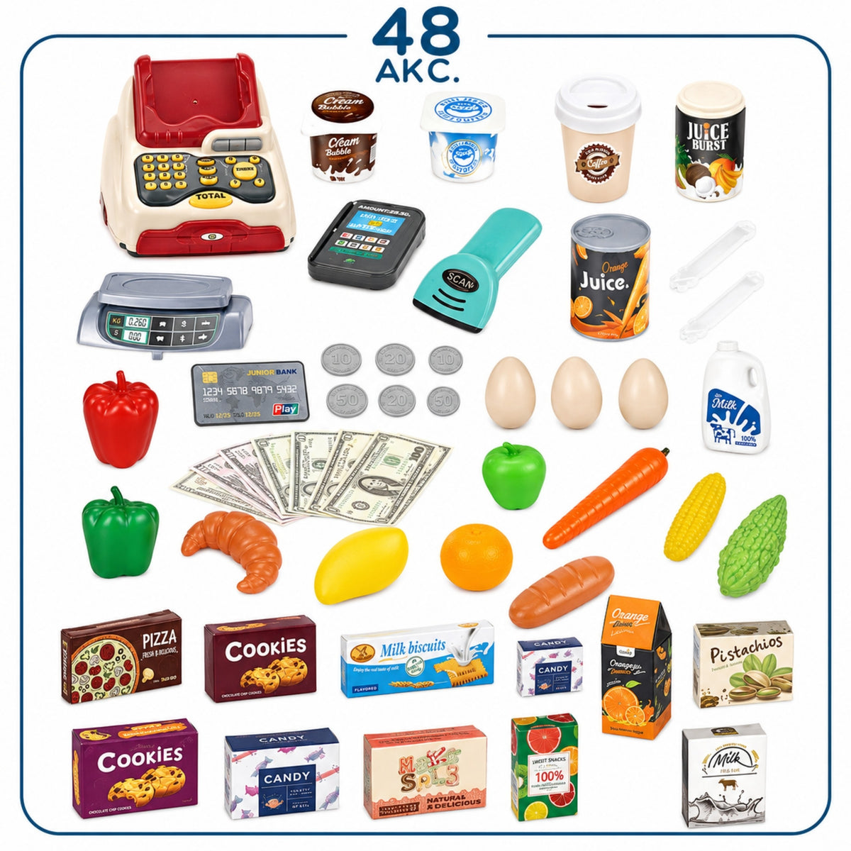 Woopie Supermarket Butik med Varukorgsvåg Kassaregisterskanner + 48 Acc.