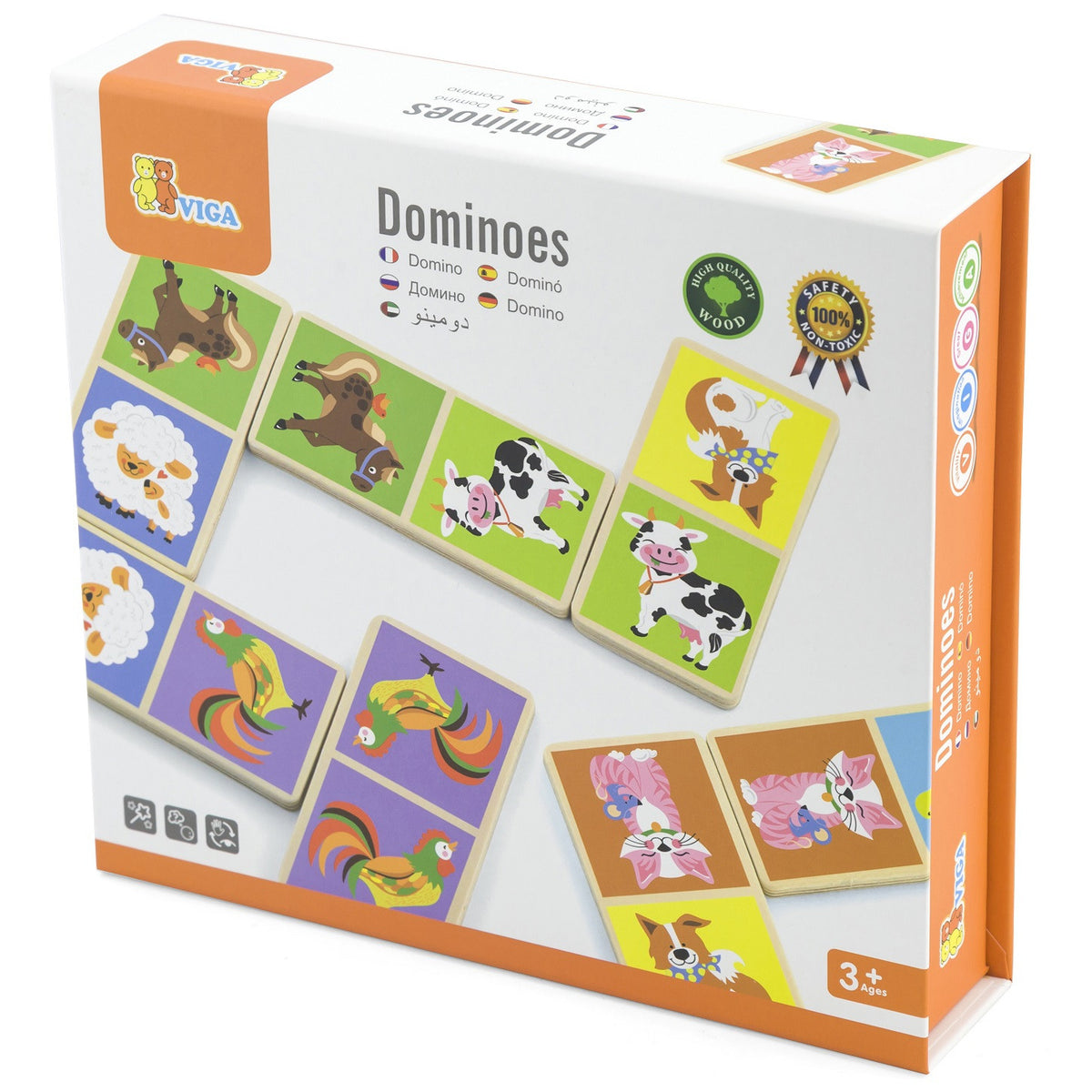 Viga Pædagogisk træ Domino Blocks Farm Game 28 Pieces Montessori