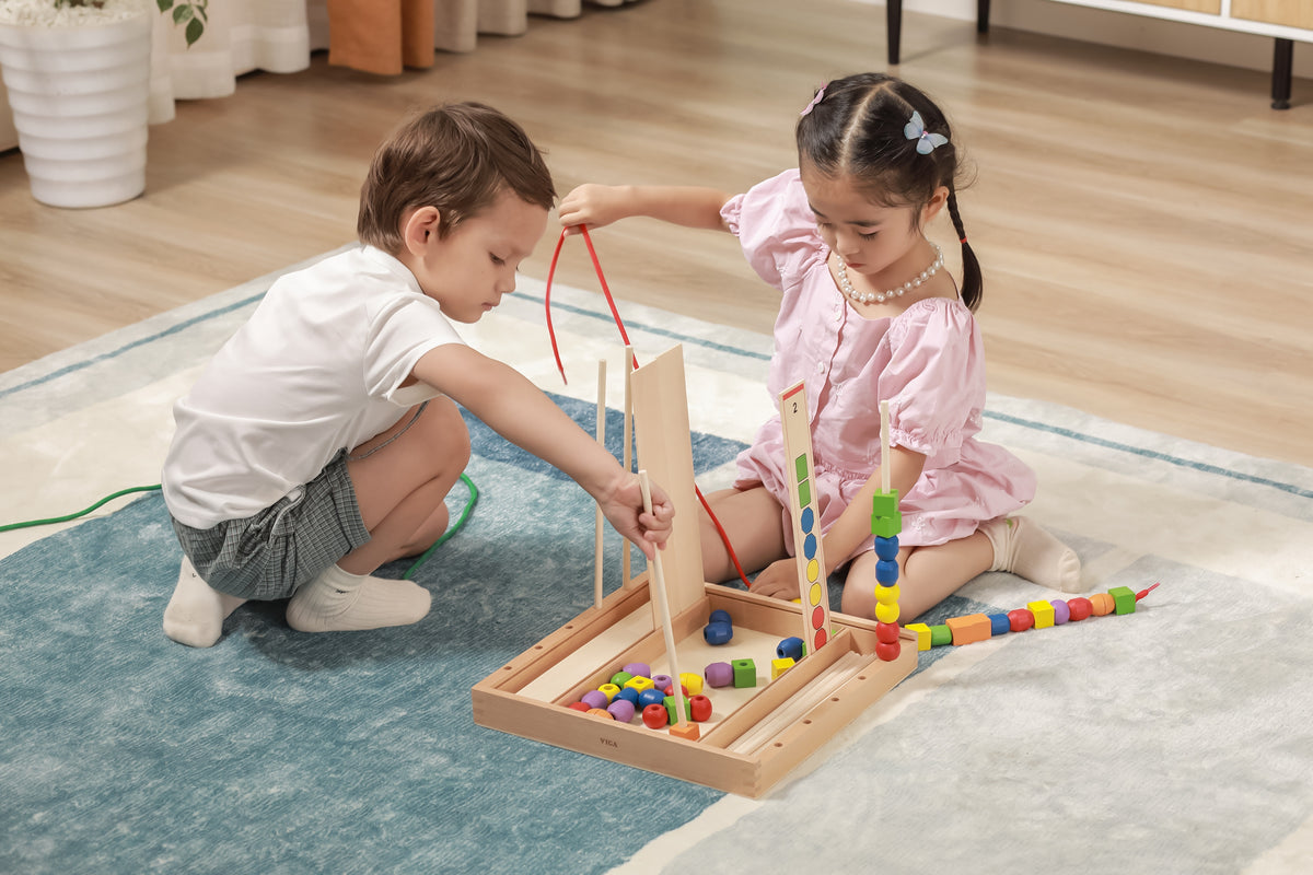 Viga Jogo Educacional De Madeira Contas Lógicas 104 Peças Montessori