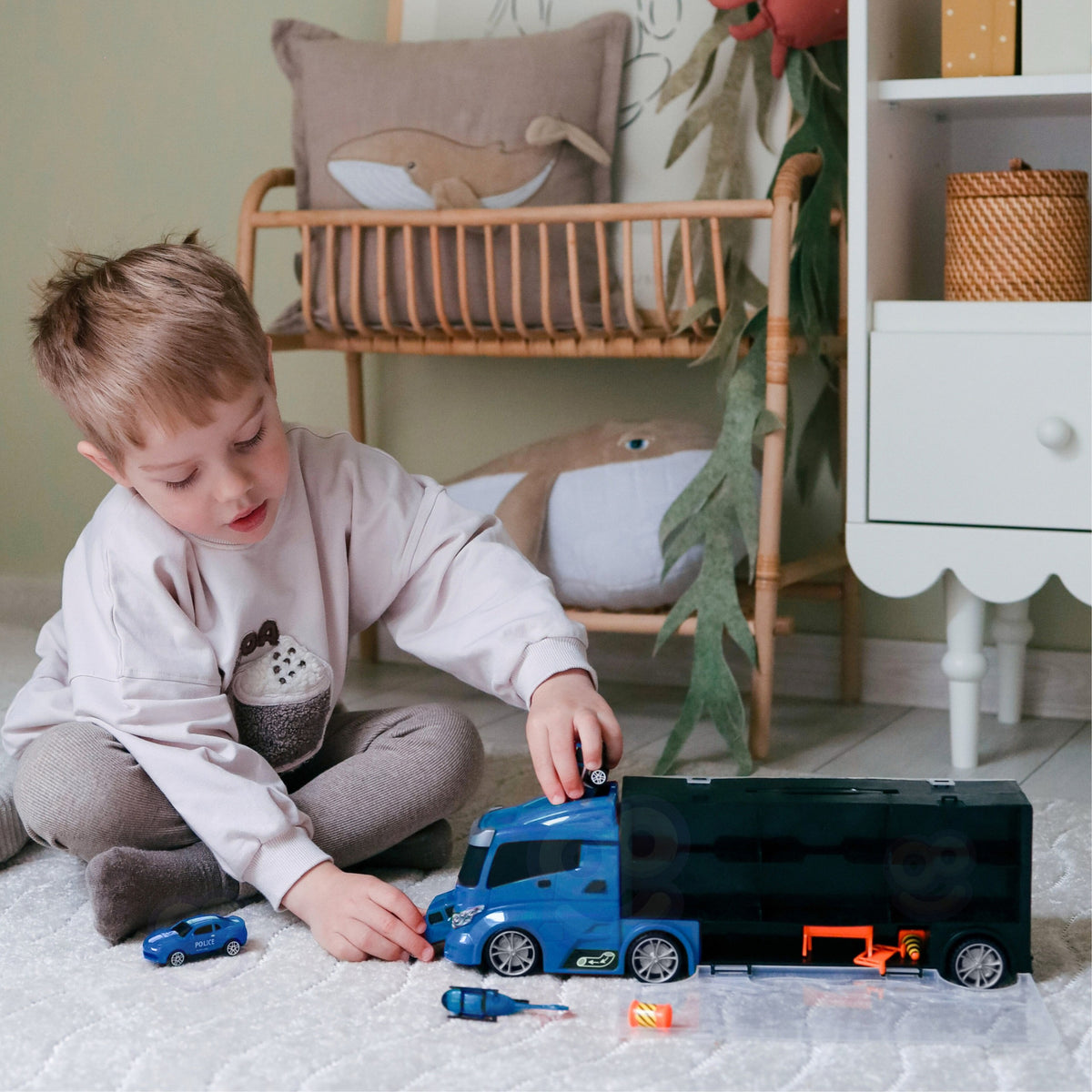 Woopie Truck Transporter Set 3in1 Blaue Polizei