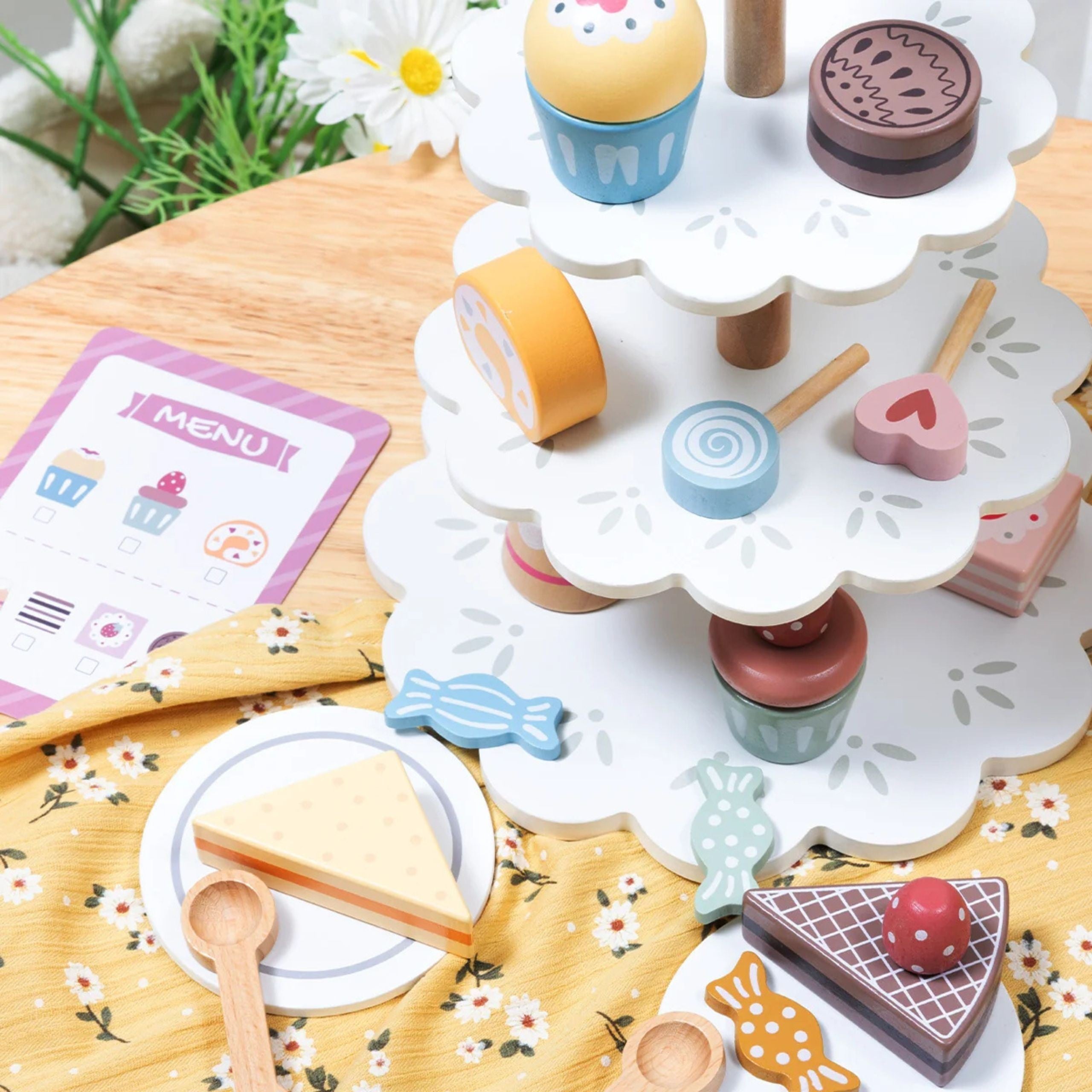 Tooky Toy Поднос за сладкиши Дървена поставка Кексчета Торти