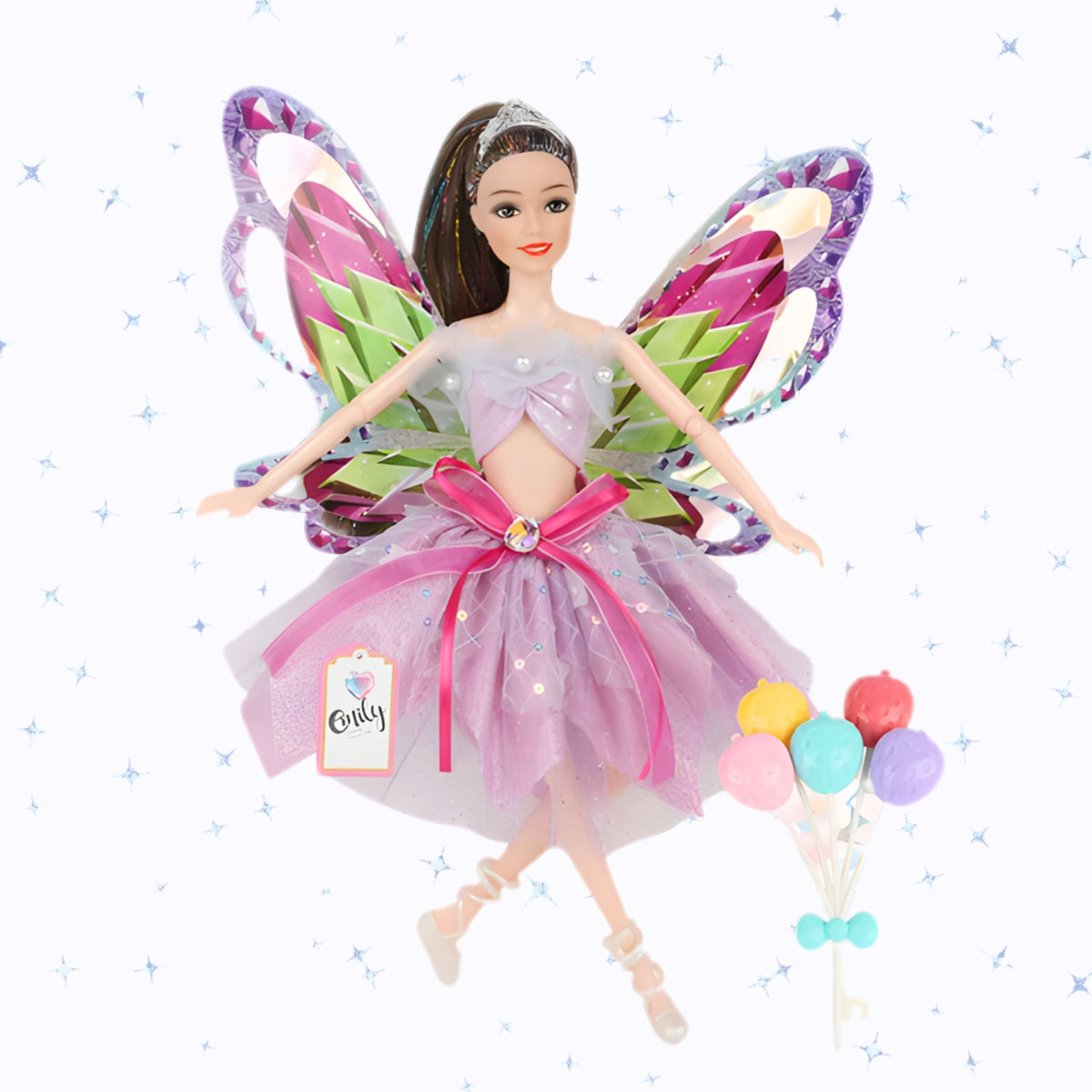 Muñeca Woopie Royal Emi Fairy con alas y globos de colores