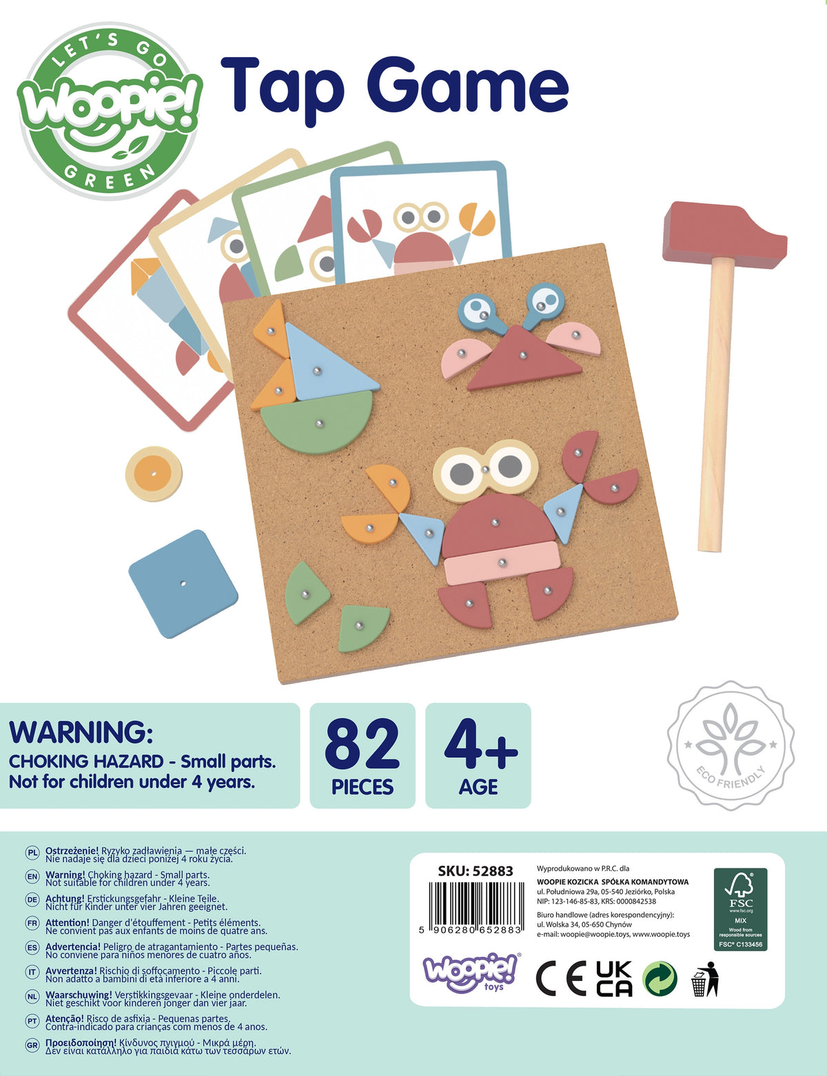 Woopie Puzzle Martello per Chiodare in Legno Verde 20 Modelli 82 Pezzi.