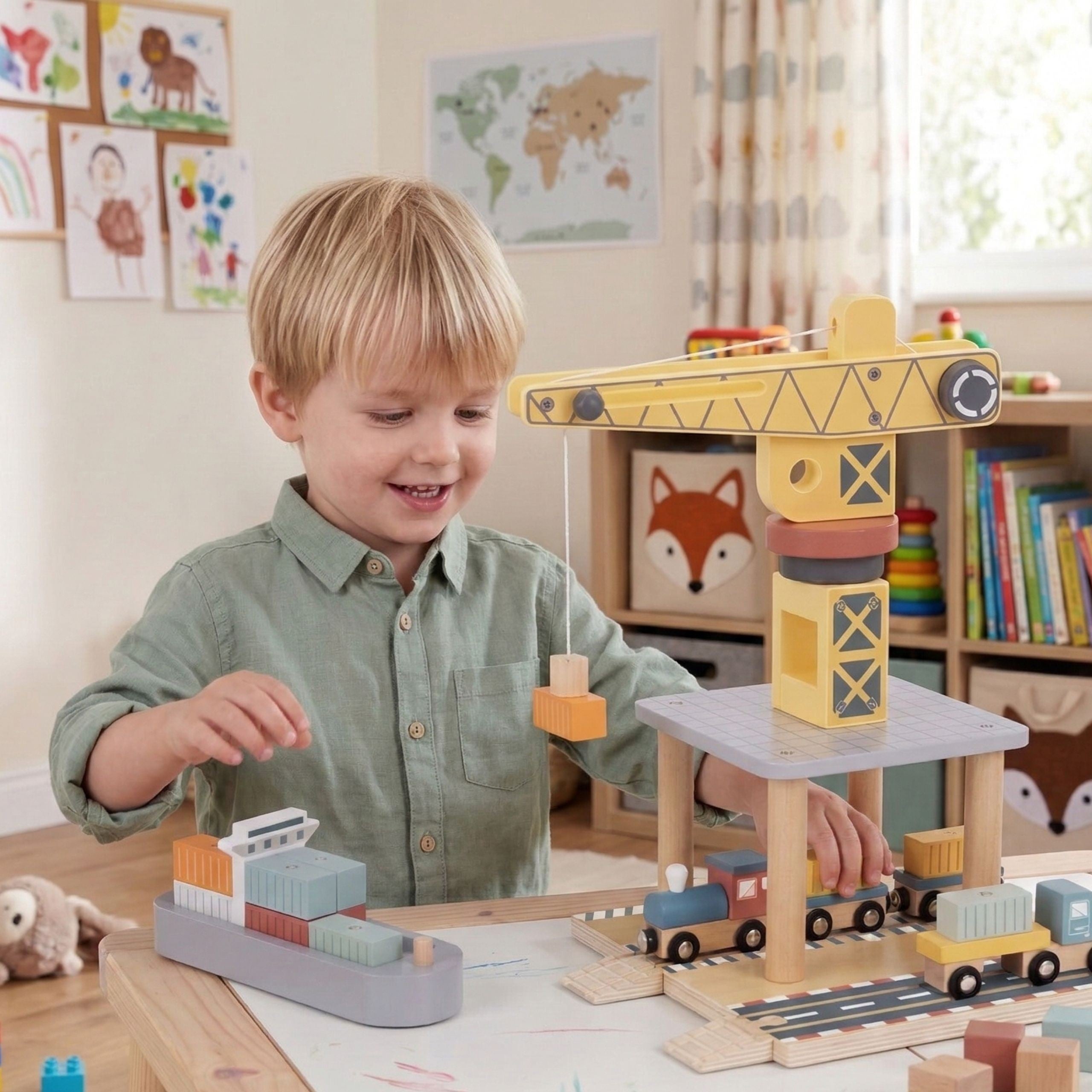Комплект дървени пристанищни кранове Tooky Toy