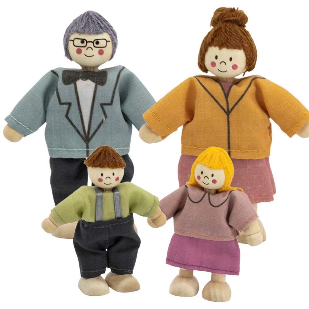 Viga Set Houten Poppen Met Stoffen Kleding 4 Stuks
