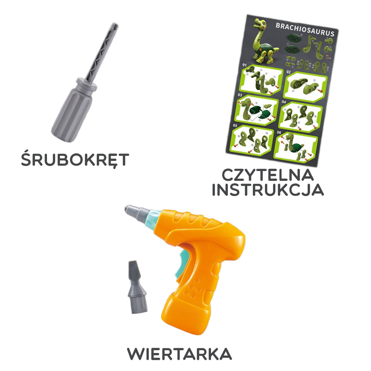 Woopie Dinosaur csavarozó építőkészlet + fúró 31 db.