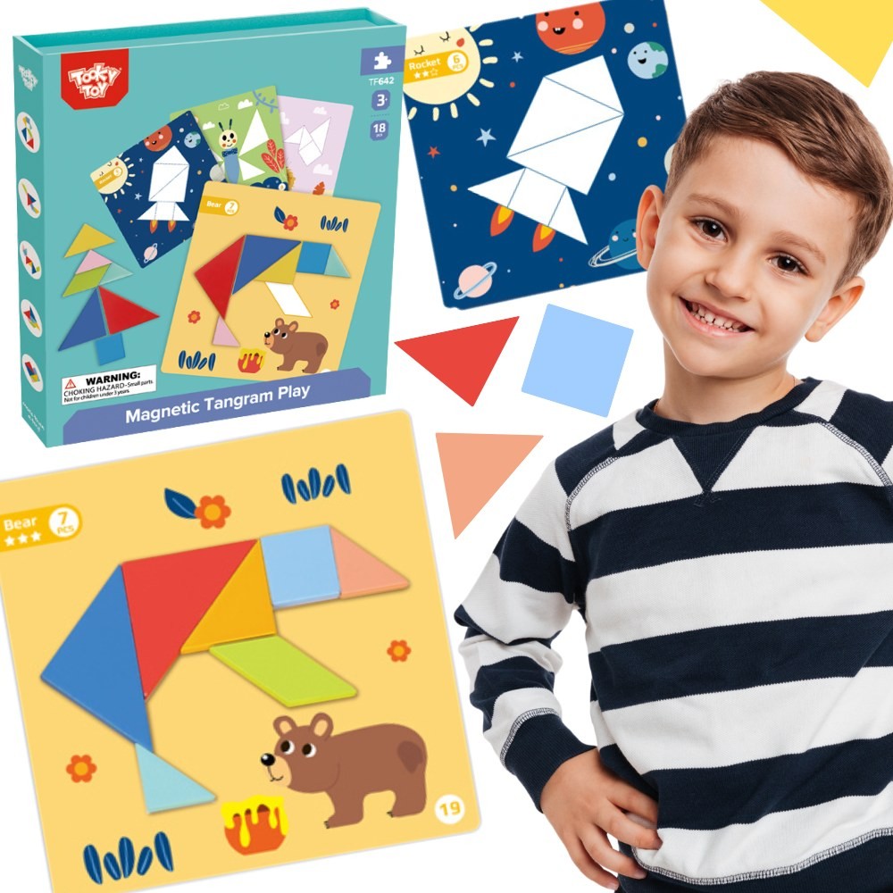 Tooky Toy Tangram Puzzle Пъзел за деца, които изучават фигури, фигури, фигури, 18 бр.