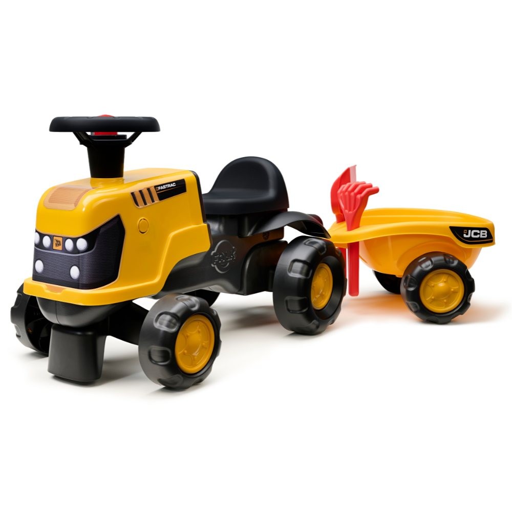 Falk Ride-on Jcb Fastrac Tractor With Trailer Shovel And Rake 1-3 Years