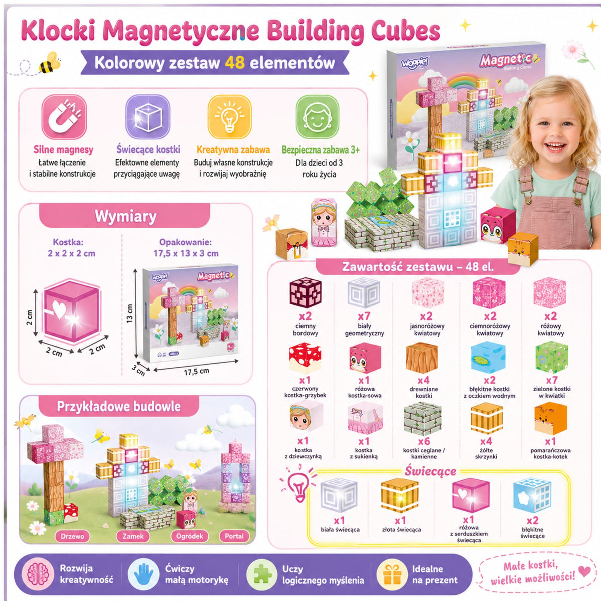 Woopie Magnetic Cubes 48 Pcs Montessori Educational 3d Puzzle
