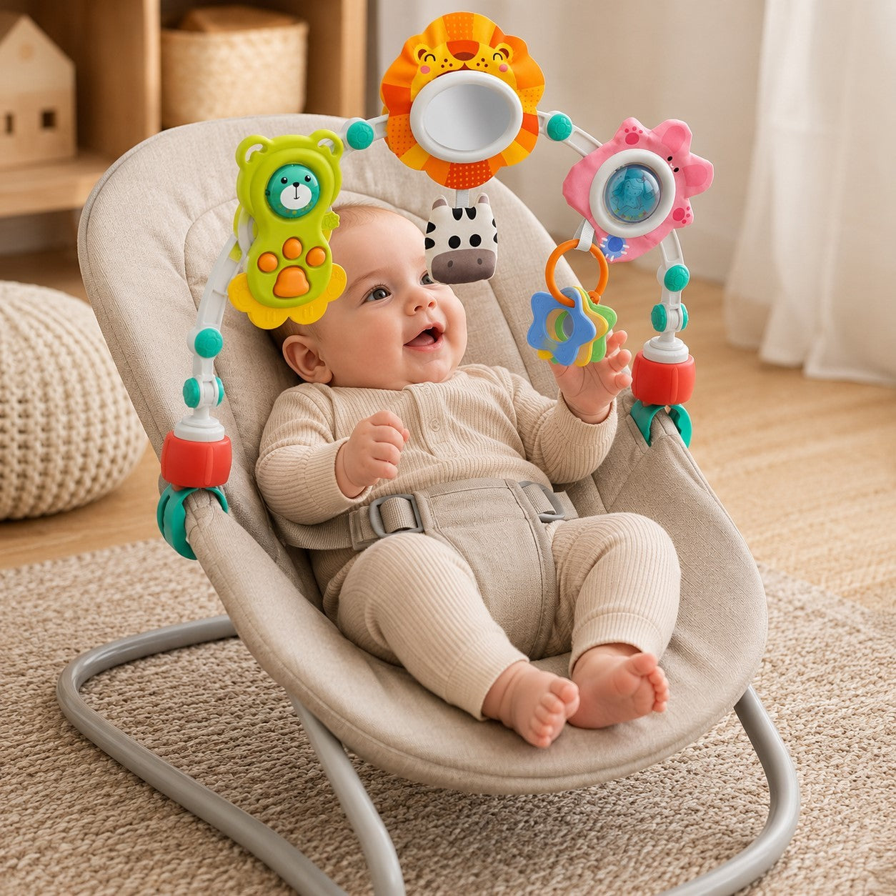 Woopie Baby Sensory Arch For Crib And Stroller Animals Lion Bear