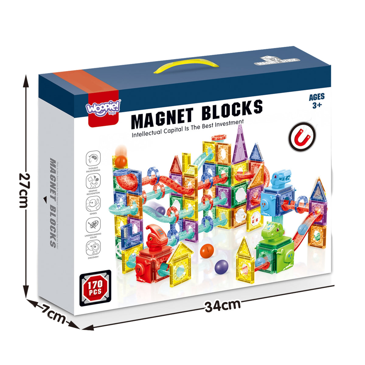 Woopie blocs de construction magnétiques ensemble éducatif 3d piste de balle 170 pièces.