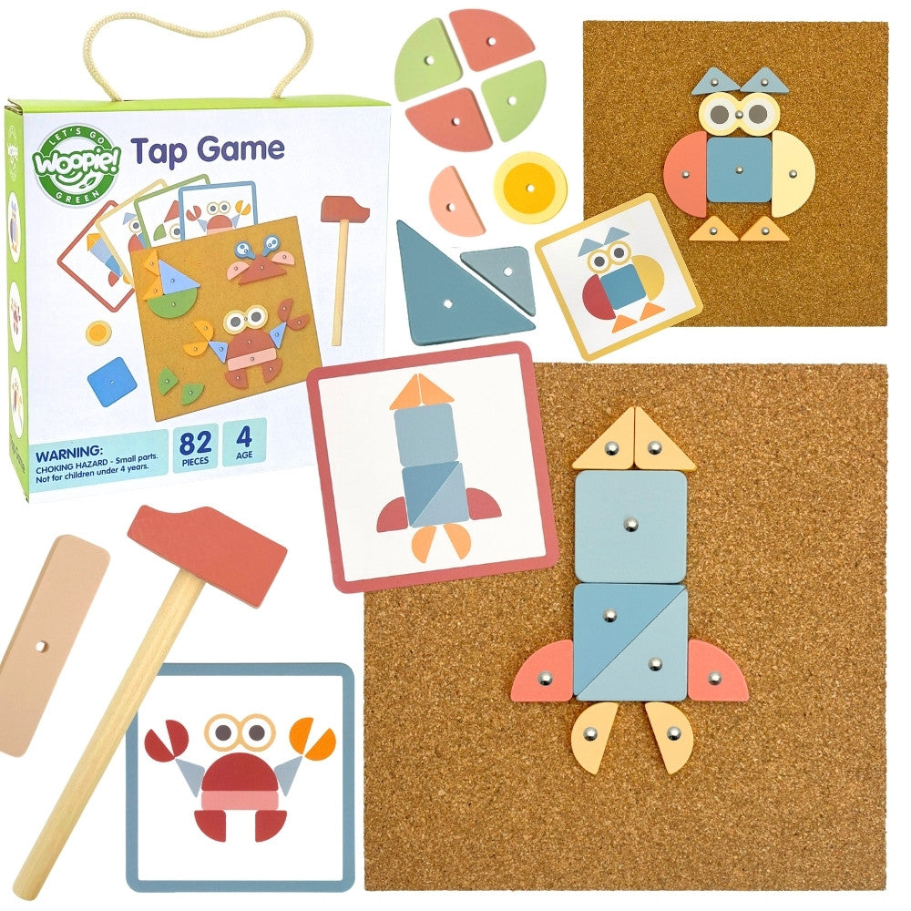 Woopie Green Wooden Nailing Hammer Puzzle 20 Patterns 82 Pcs.