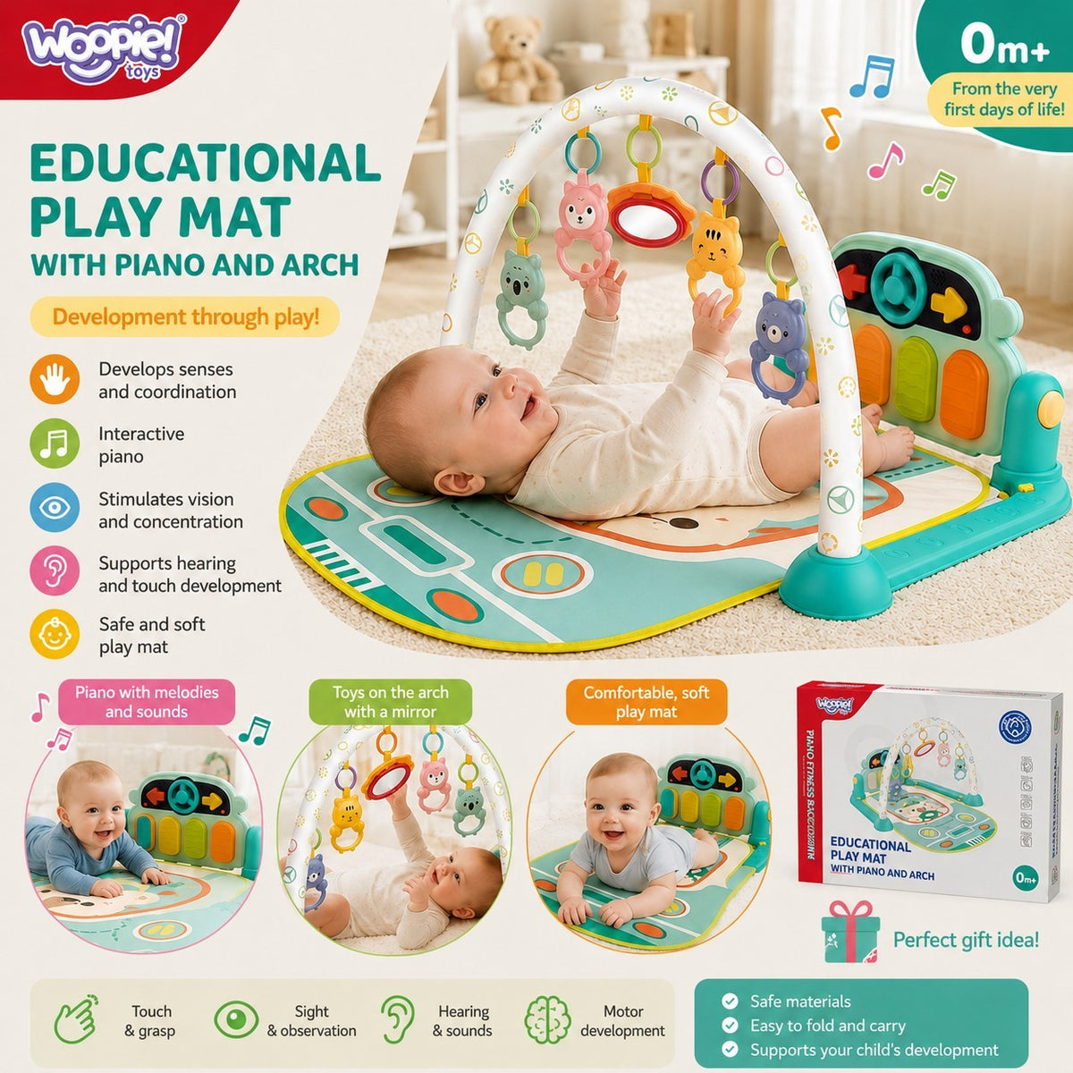 Woopie Baby Interactive Play Mat Le Pianó 10 bPíosa Fuaimeanna