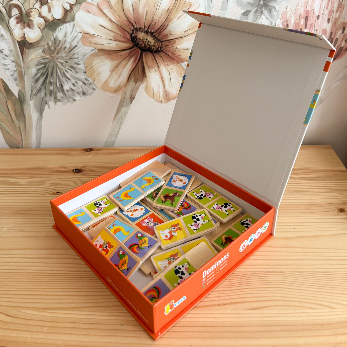 Viga Pædagogisk træ Domino Blocks Farm Game 28 Pieces Montessori