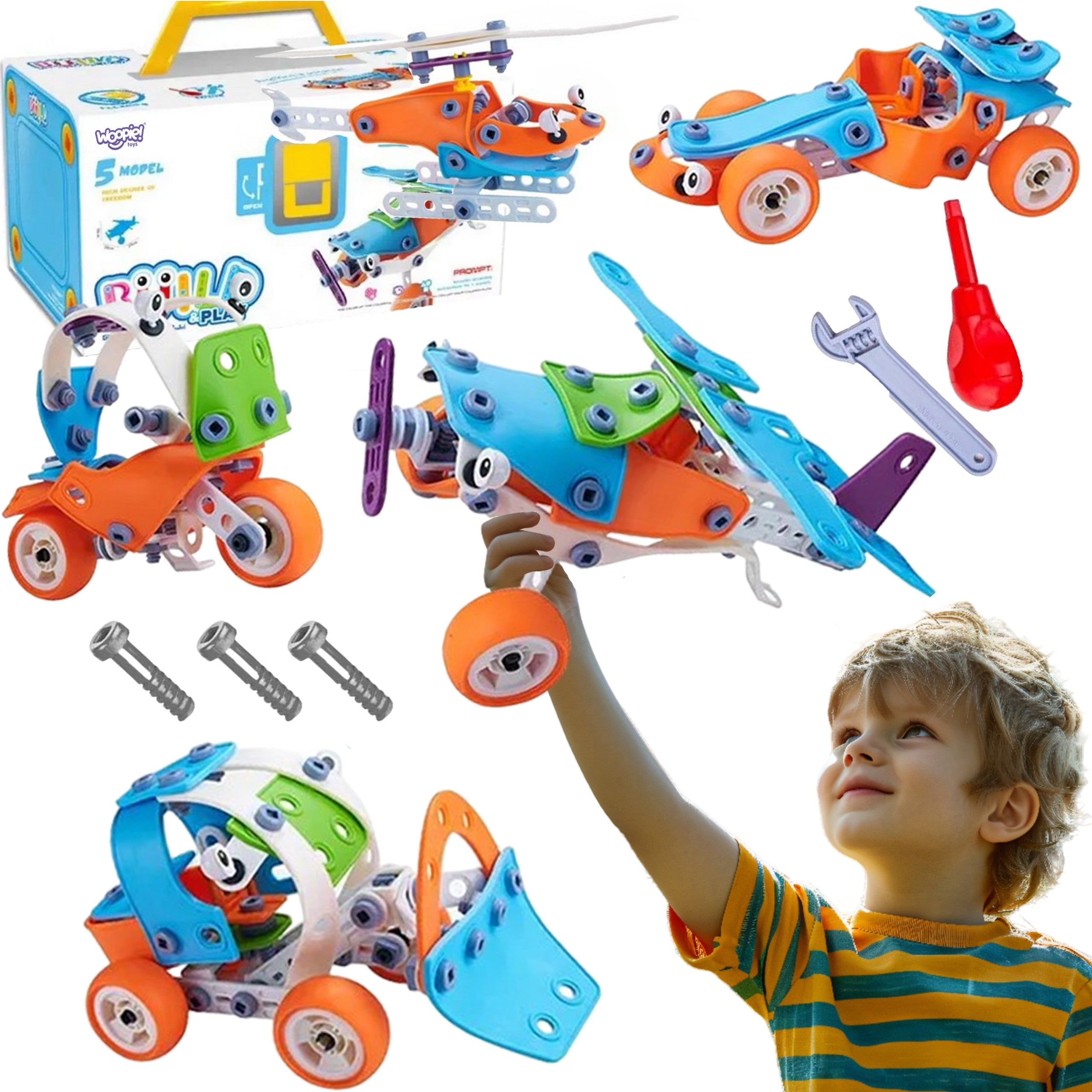 Комплект превозни средства Woopie 5-in-1 Stem Building Blocks