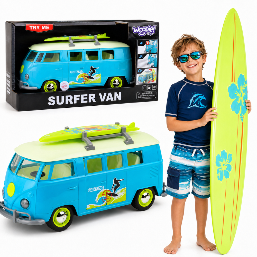 Woopie Car Bus Surfing Classic Red ze światłami i dźwiękiem Model 1:14