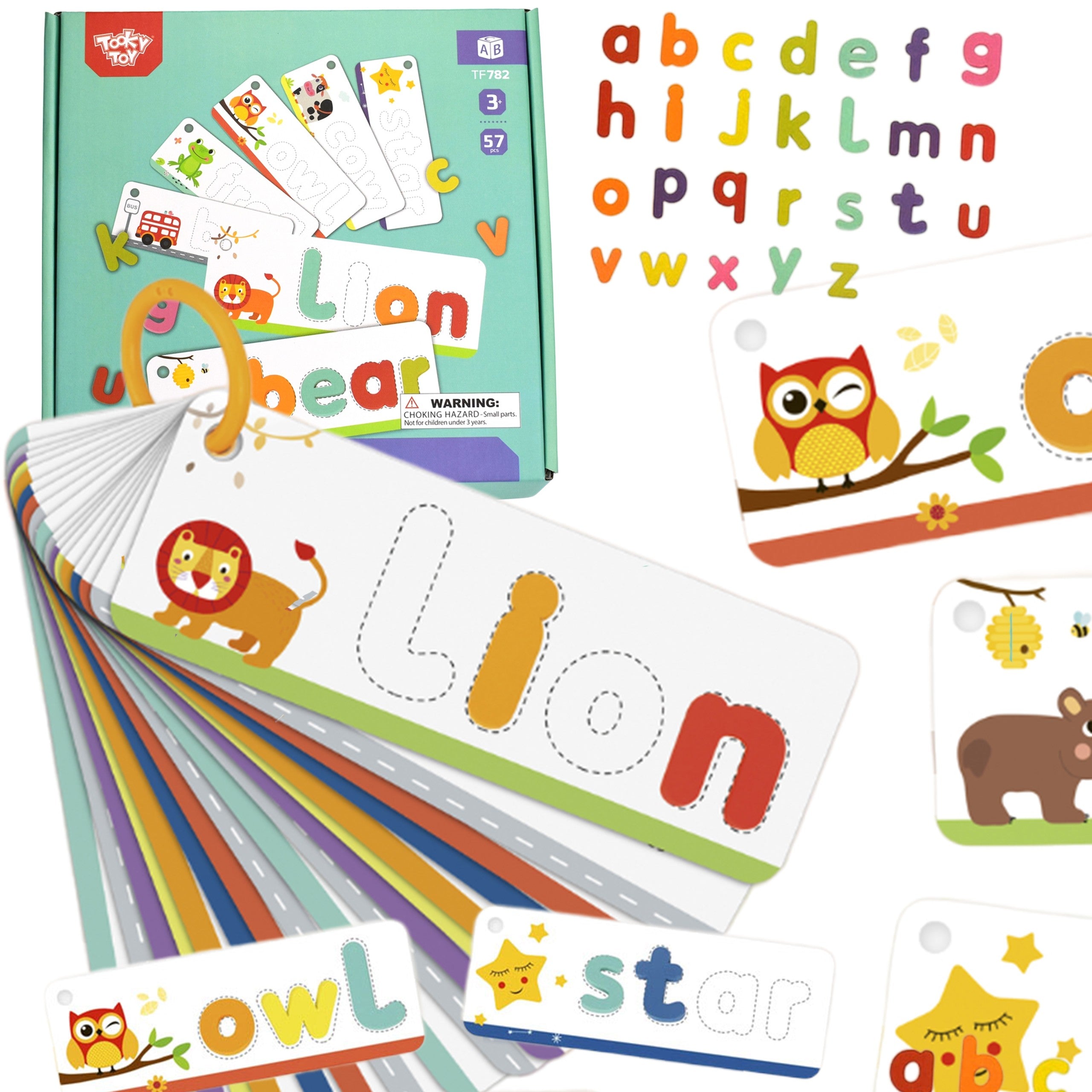 Играчка Tooky Монтесори Азбучен пъзел Учене на букви Думи Животни 57 бр.