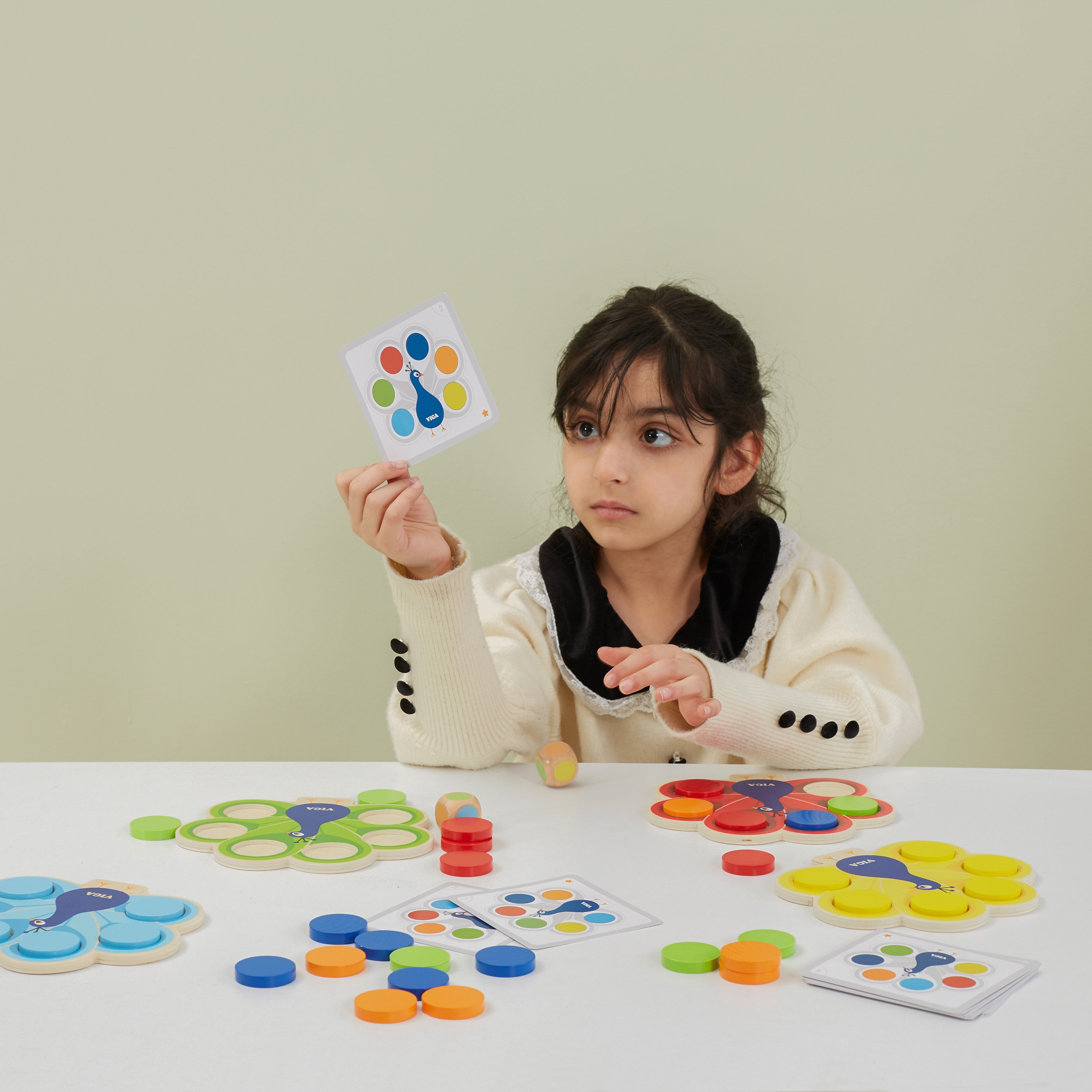 Viga Partita in Legno Colori Gioco Coda di Pavone Montessori + Carte