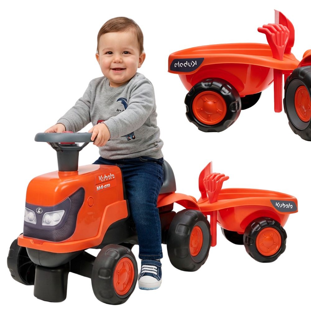 Трактор Falk Kubota Ride-on Orange с безшумни колела за ремарке + аксесоари 1-3 години