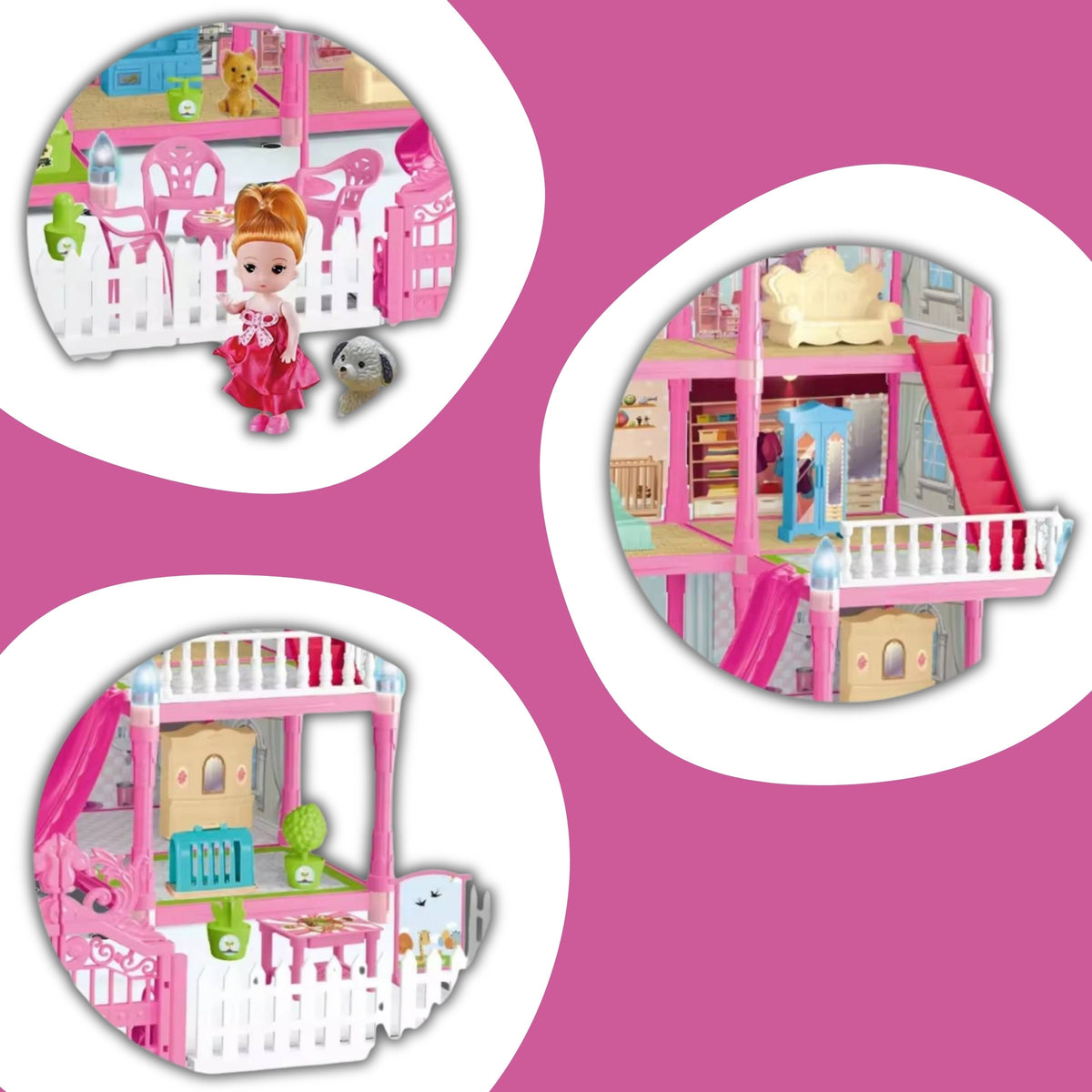 Woopie Dollhouse Villa Kiegészítőkkel és Világító Babával 275db.