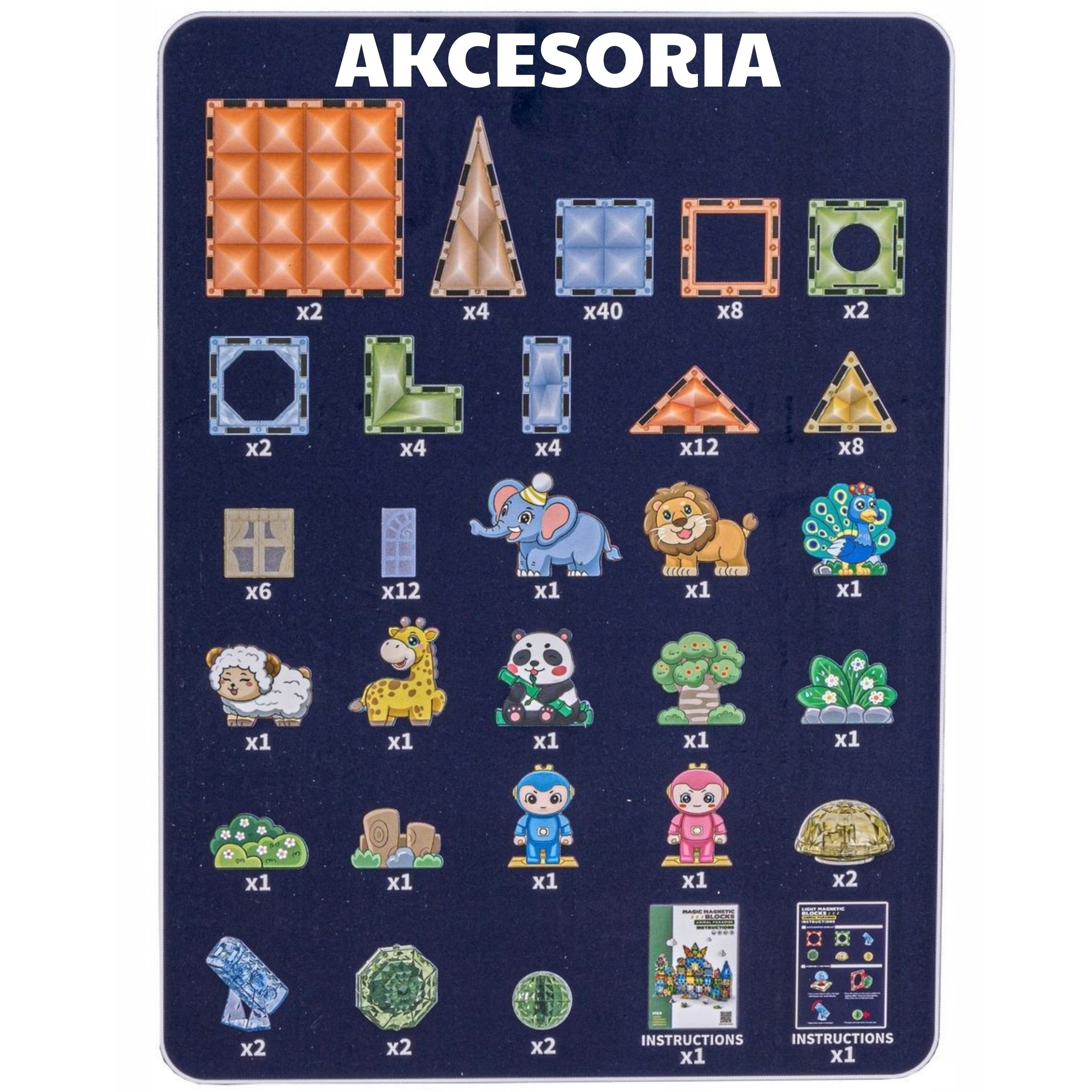 Woopie Magnetyczne klocki konstrukcyjne Świecące 3d świat zwierząt 124szt.