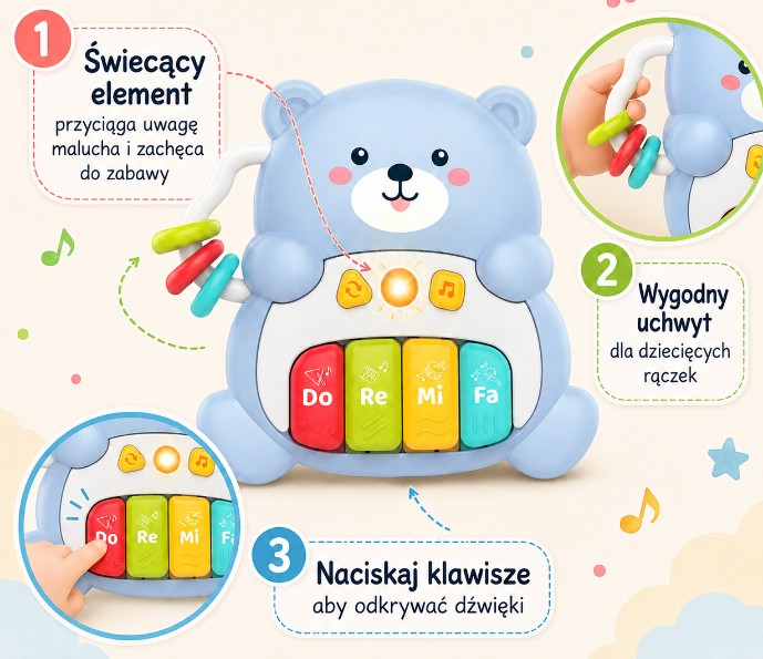 Woopie Baby interaktív zongora zenés mackó 1 darab