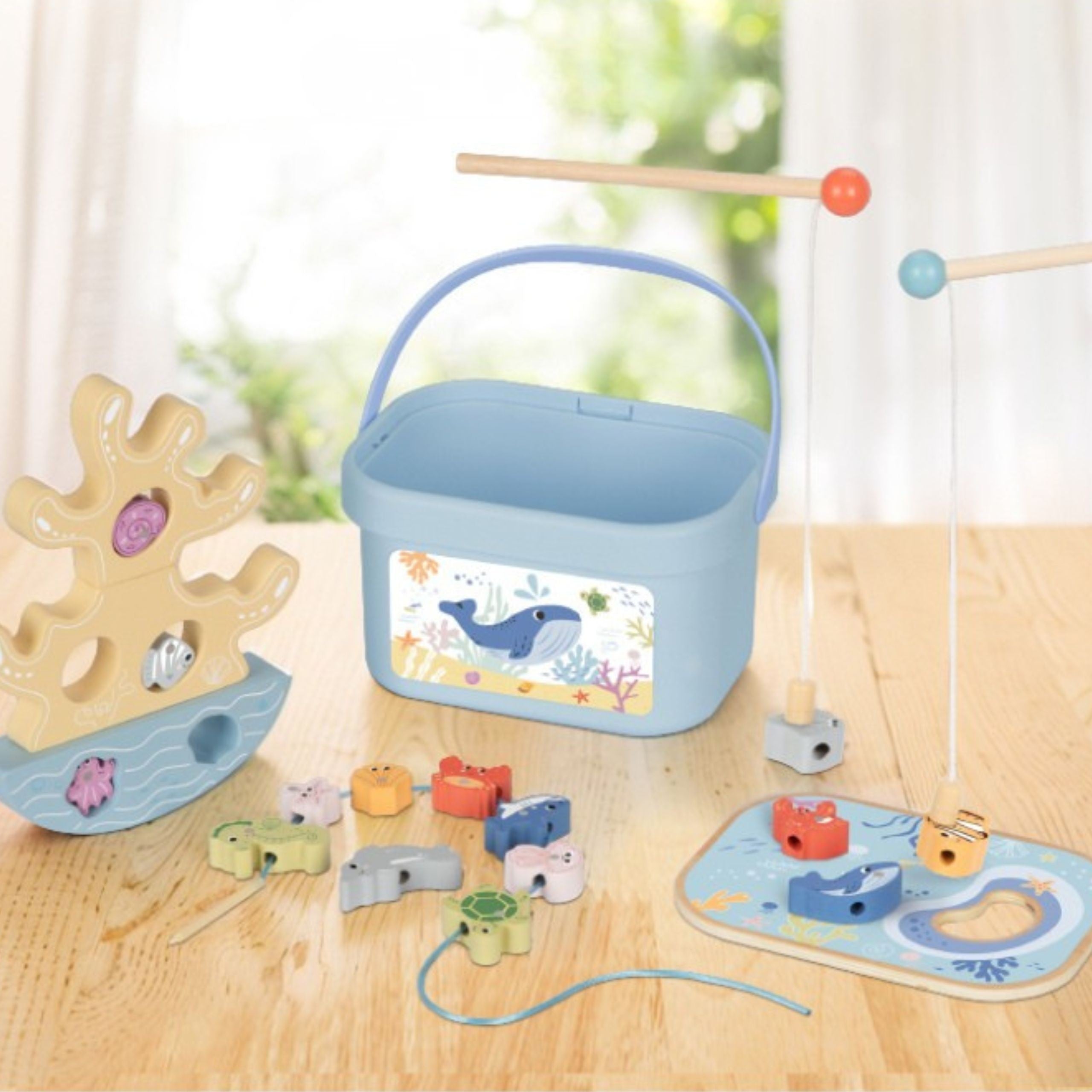 Tooky Toy fából készült tengeri játékkészlet Balance Tower Horgászfigurák 23 db