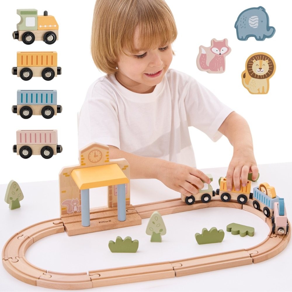 Zestaw drewnianych pociągów Viga Polarb 30 szt.