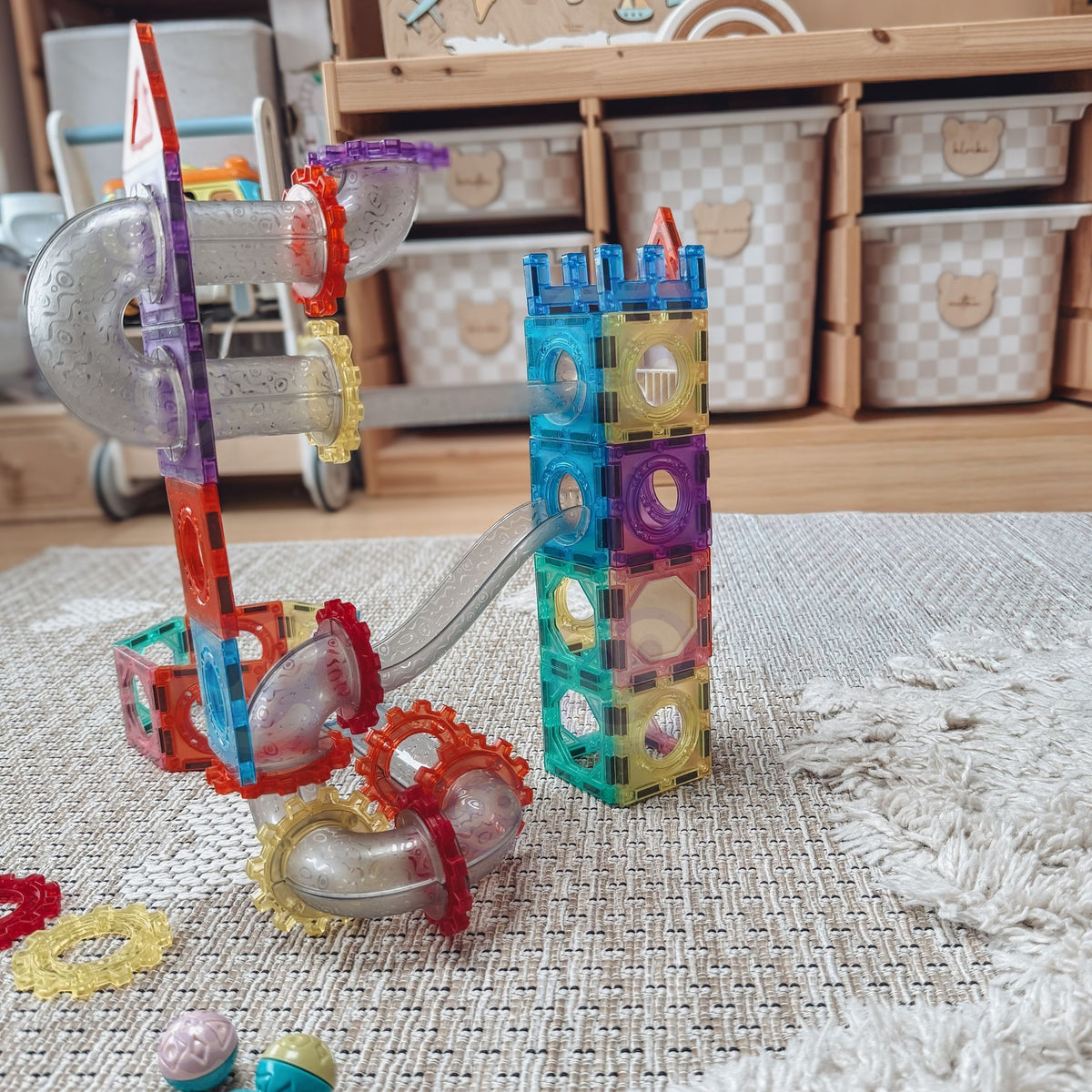 Woopie magnetische constructieblokken 3D-educatieve set kogelbaan 126-delig.
