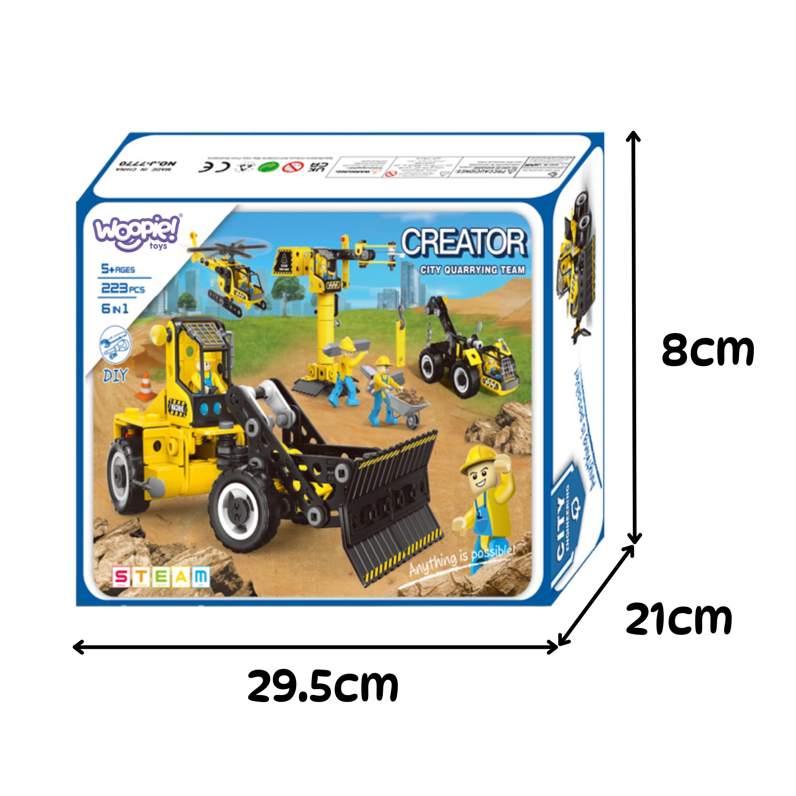 Woopie Construction Set Vehículos de construcción a vapor 6 en 1 223 piezas.
