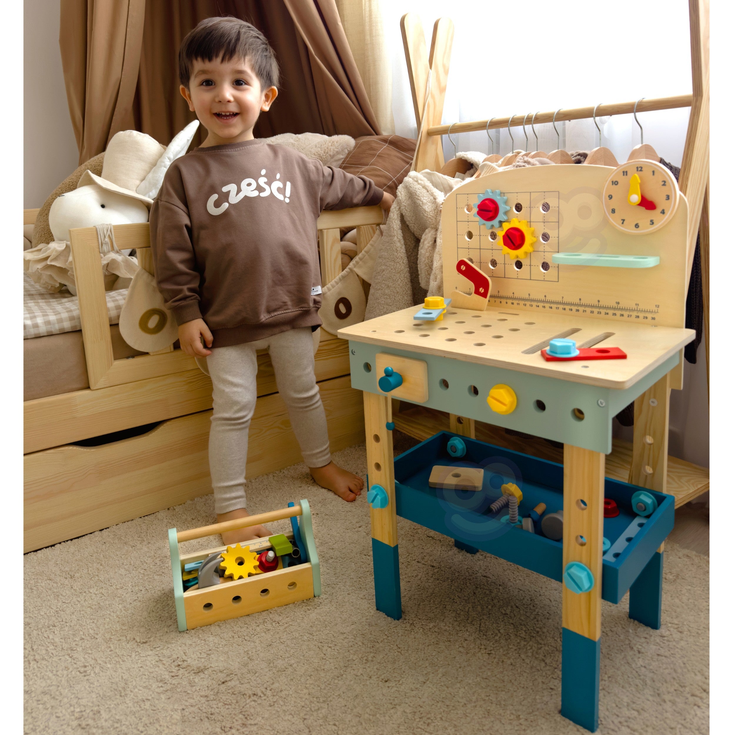Дървена маса за работилница Направи си сам Tooky Toy