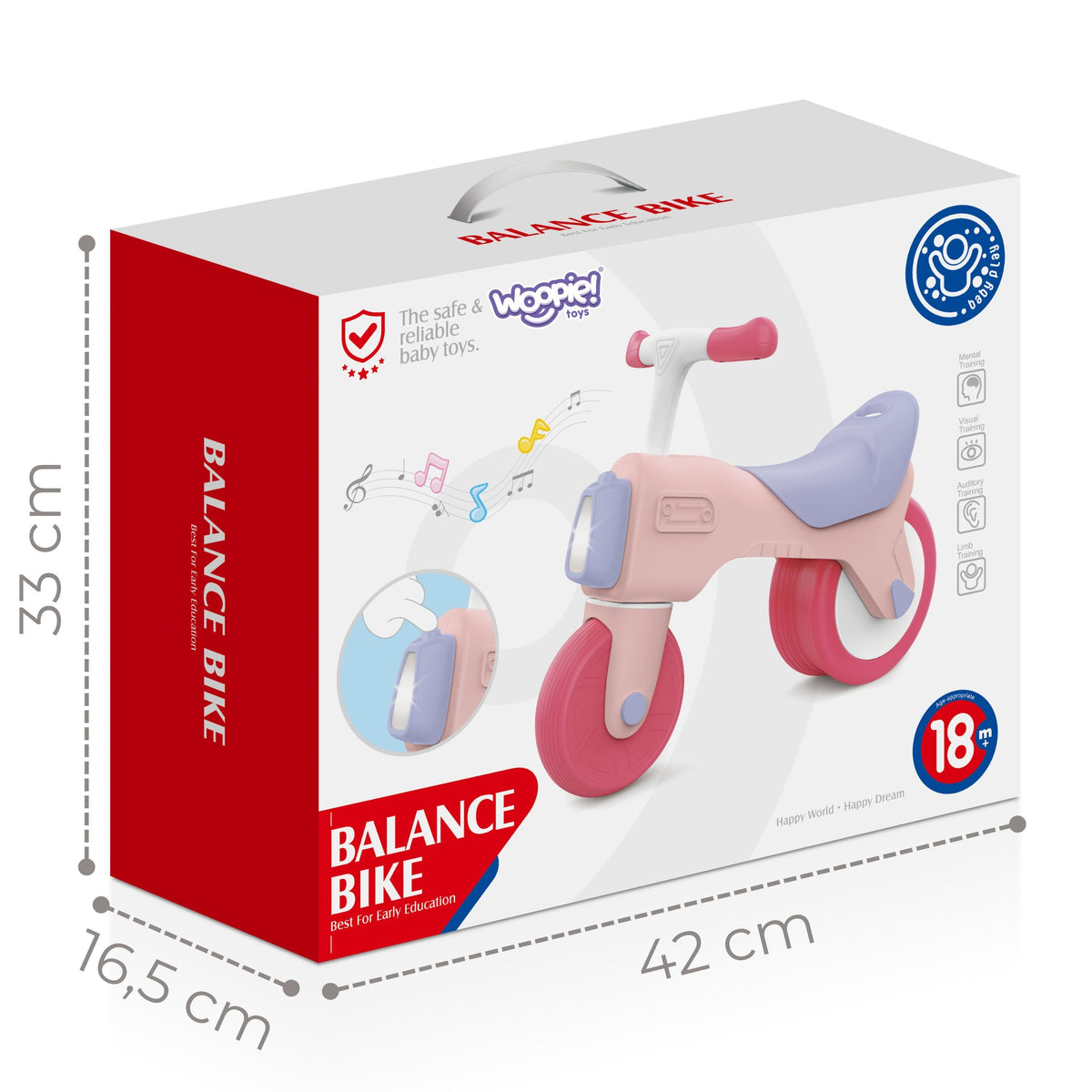 Woopie Balance Bike Ride-on Sound 18m+ rózsaszín