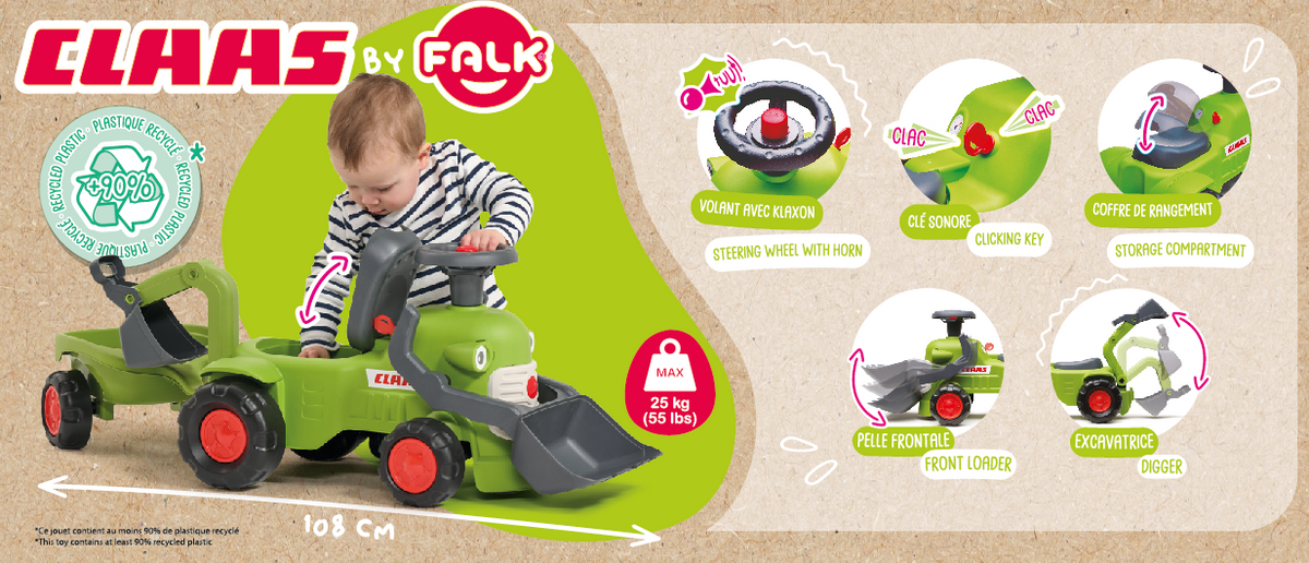 Falk Claas Aufsitztraktor mit Anhängerlader und Schaufel