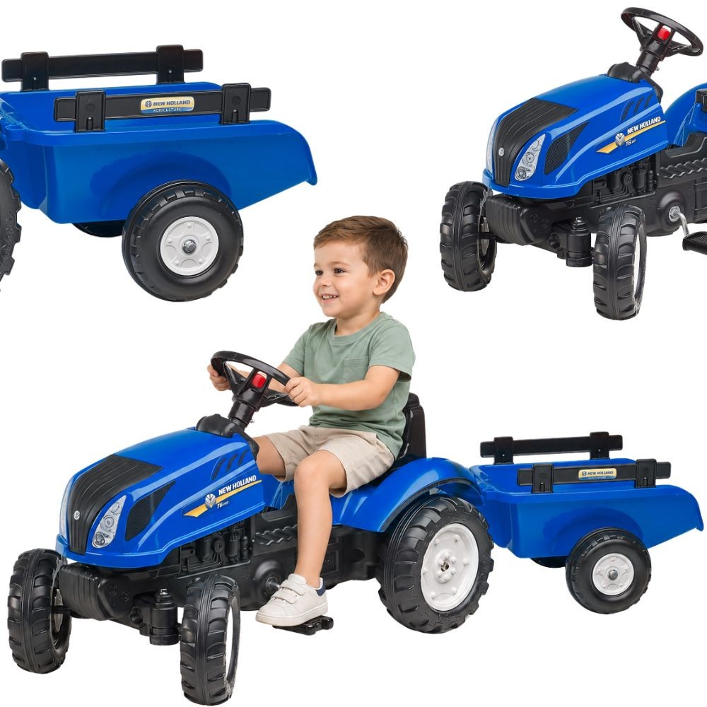 Педал трактор Falk New Holland с ремарке и отварящ се капак 2-5 години