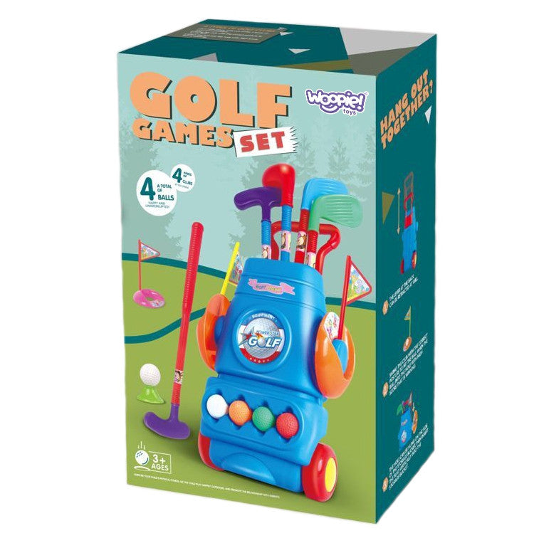 Woopie golfkészlet + kerekes kiegészítő állvány