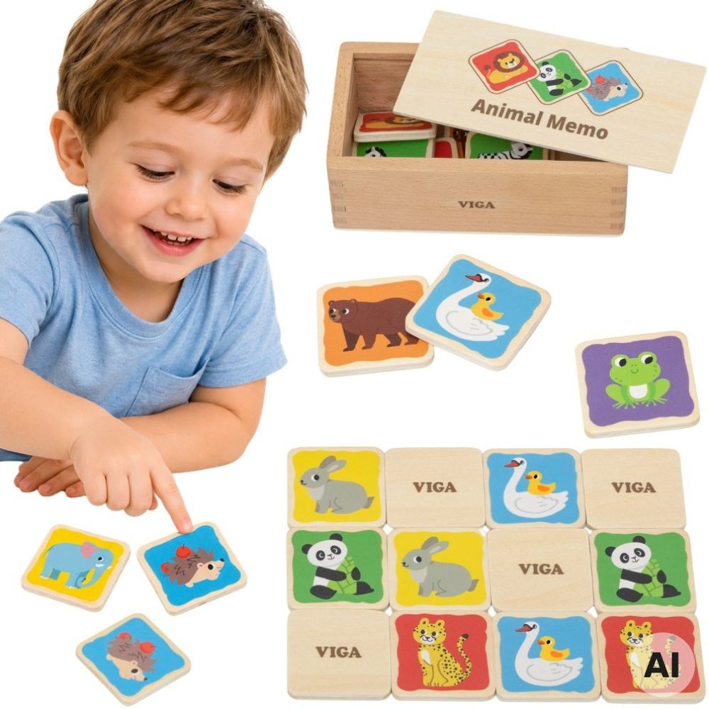 Viga Дървена мемори игра Memo Animals Образователни деца 3+