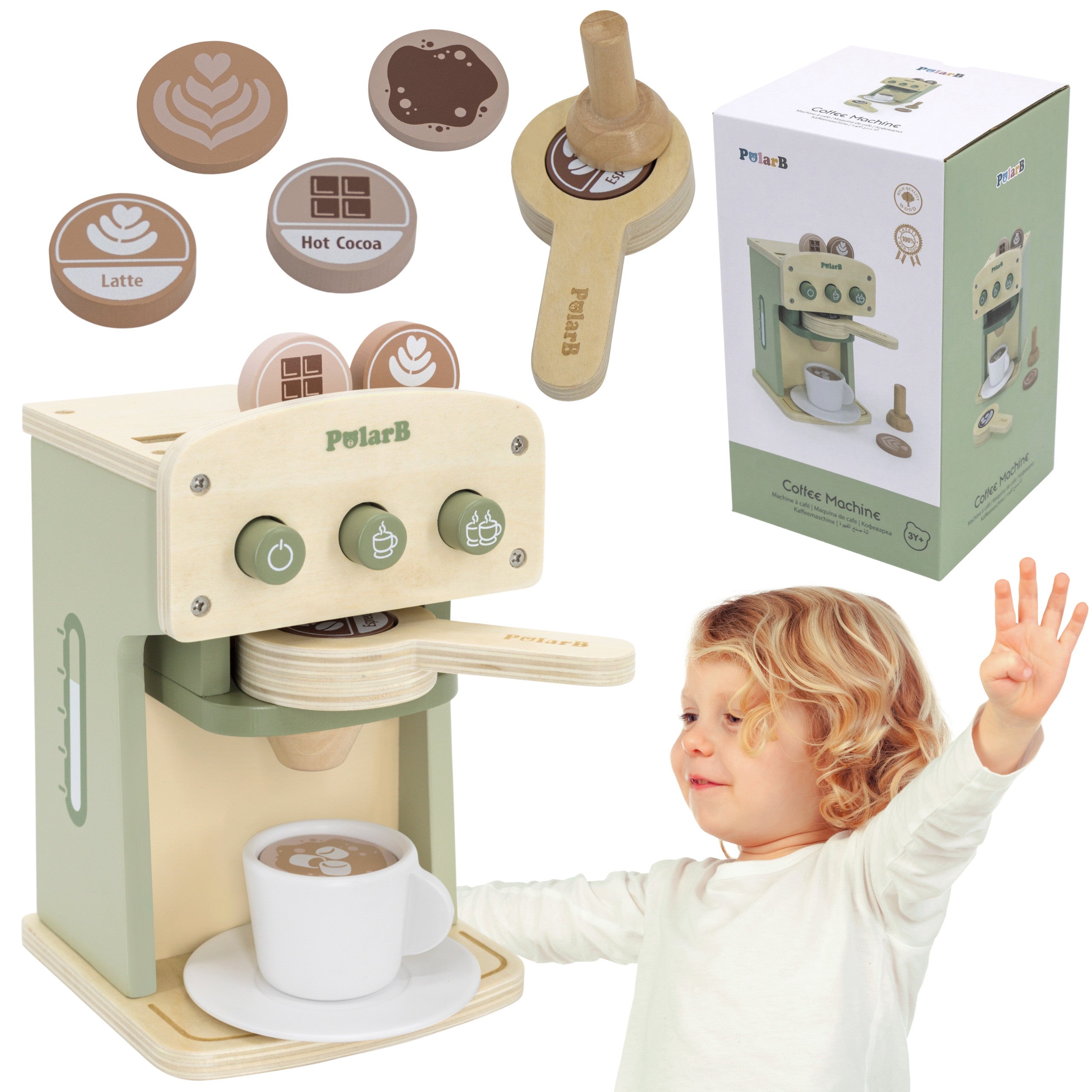 Cafetera Viga Polarb de Madera Verde + Accesorios