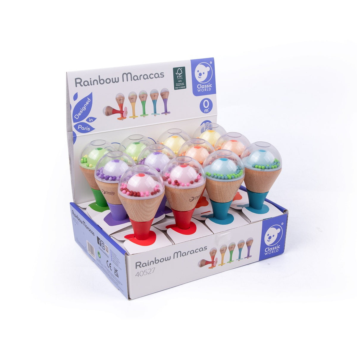 Classic World Rammelaar 2 In 1 Houten Regenboog Maracas Instrument 1 St.
