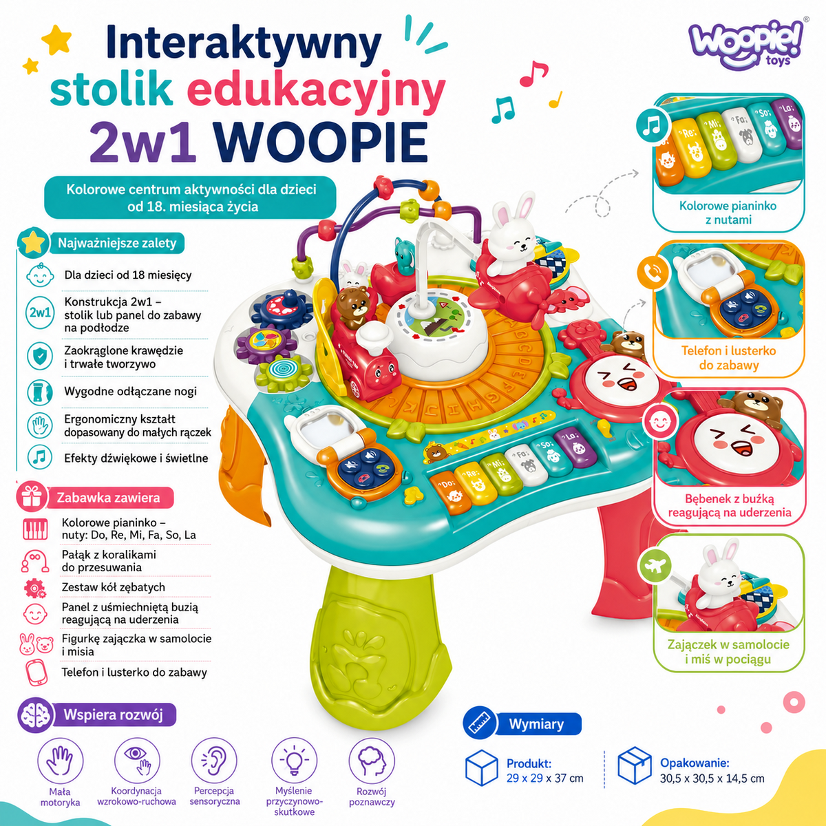Woopie Baby 2-in-1 Interactive Educational Table Piano Sounds