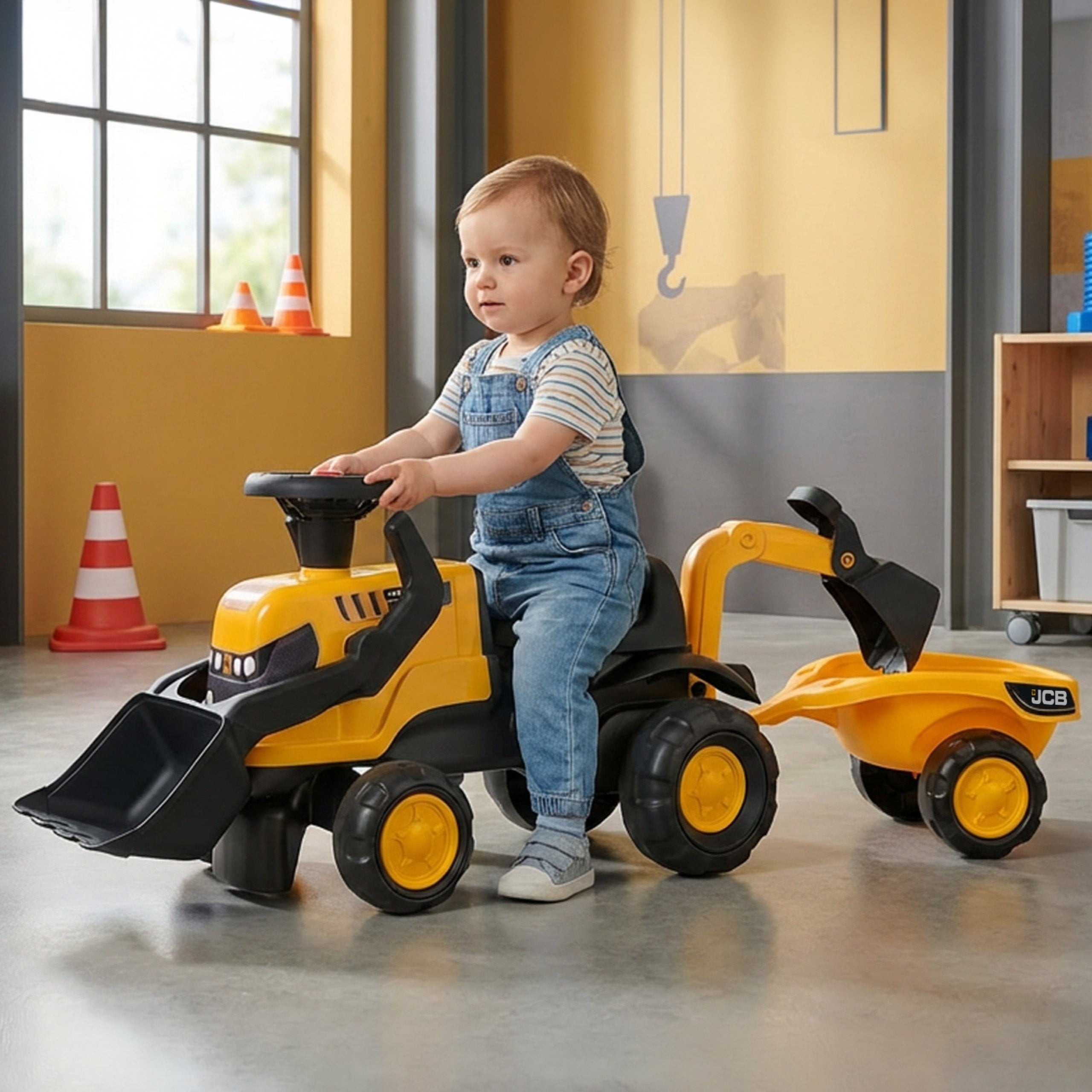 Трактор Falk Ride-on Jcb с ремарке и лопата Безшумни колела 1-3 години