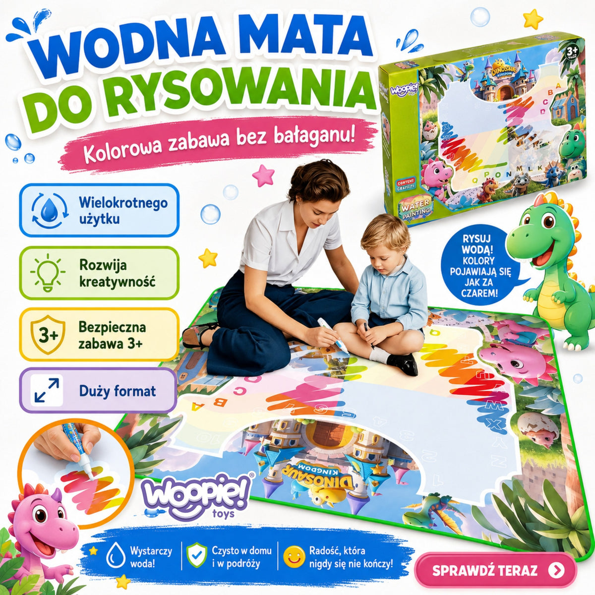 Woopie Covoraș De Pictură în Apă Pentru Copii Cu Dinozauri + Accesorii