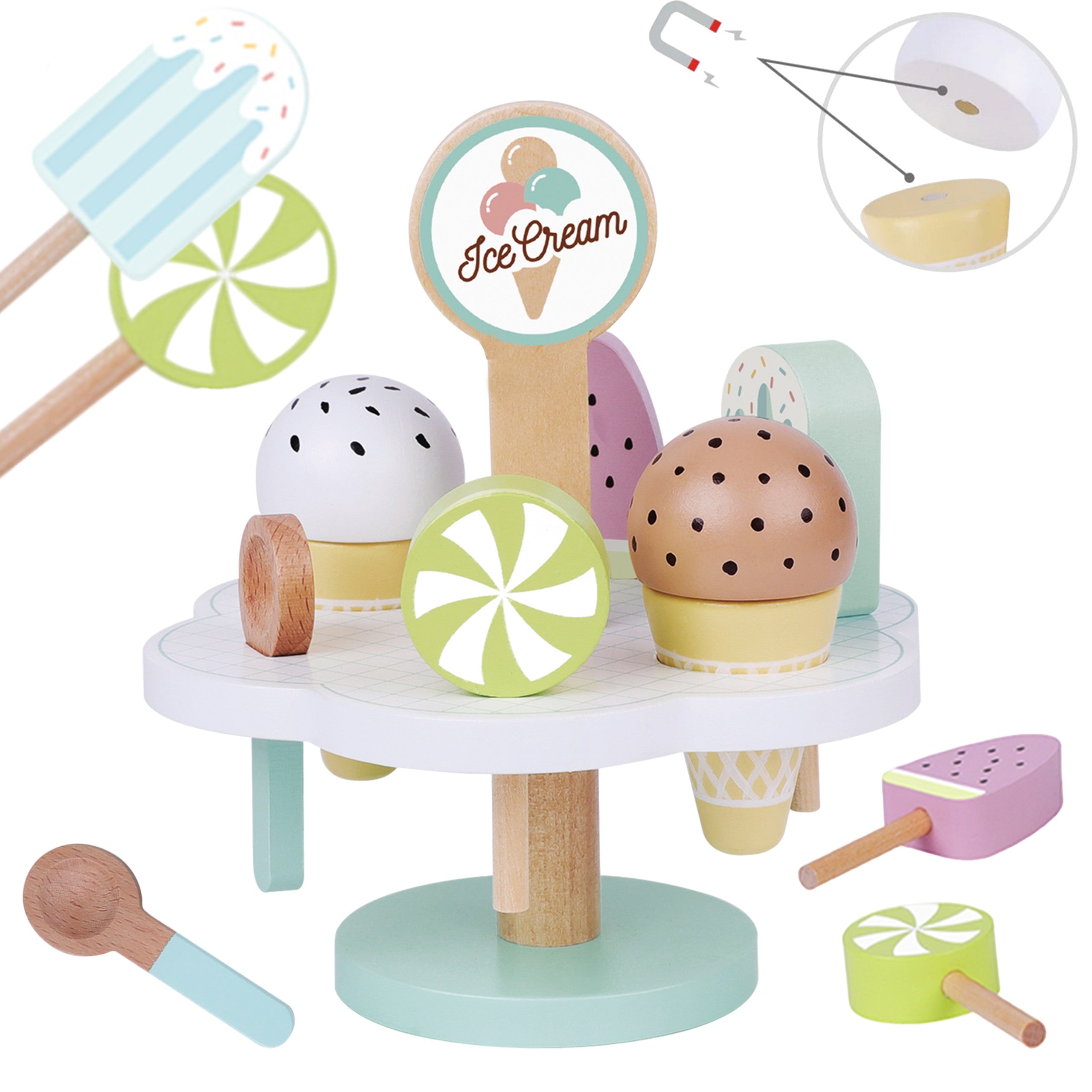 Tooky Toy Drewniane lody magnetyczne na stojaku