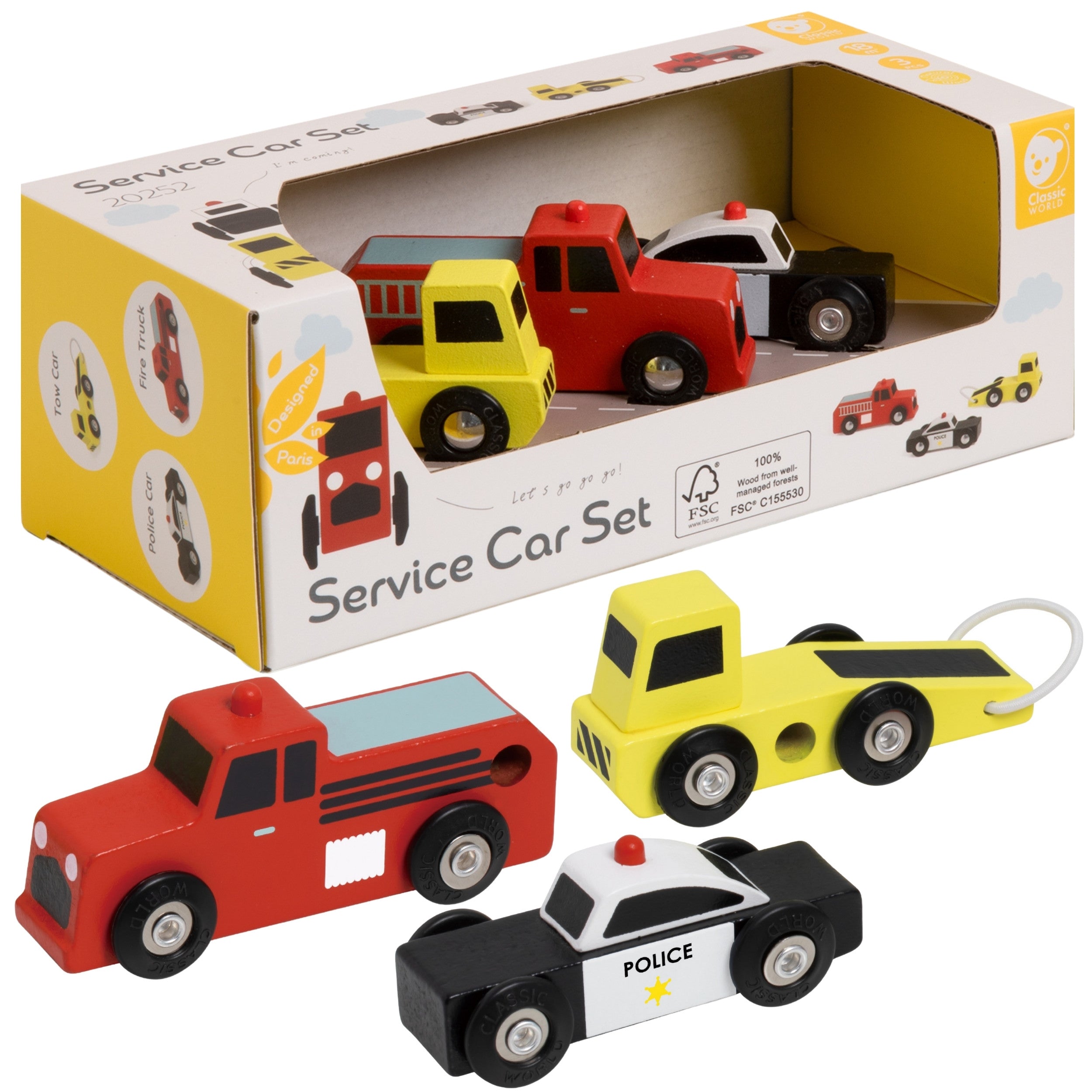 Classic World Wooden Cars Police Fire Truck Set Of 3