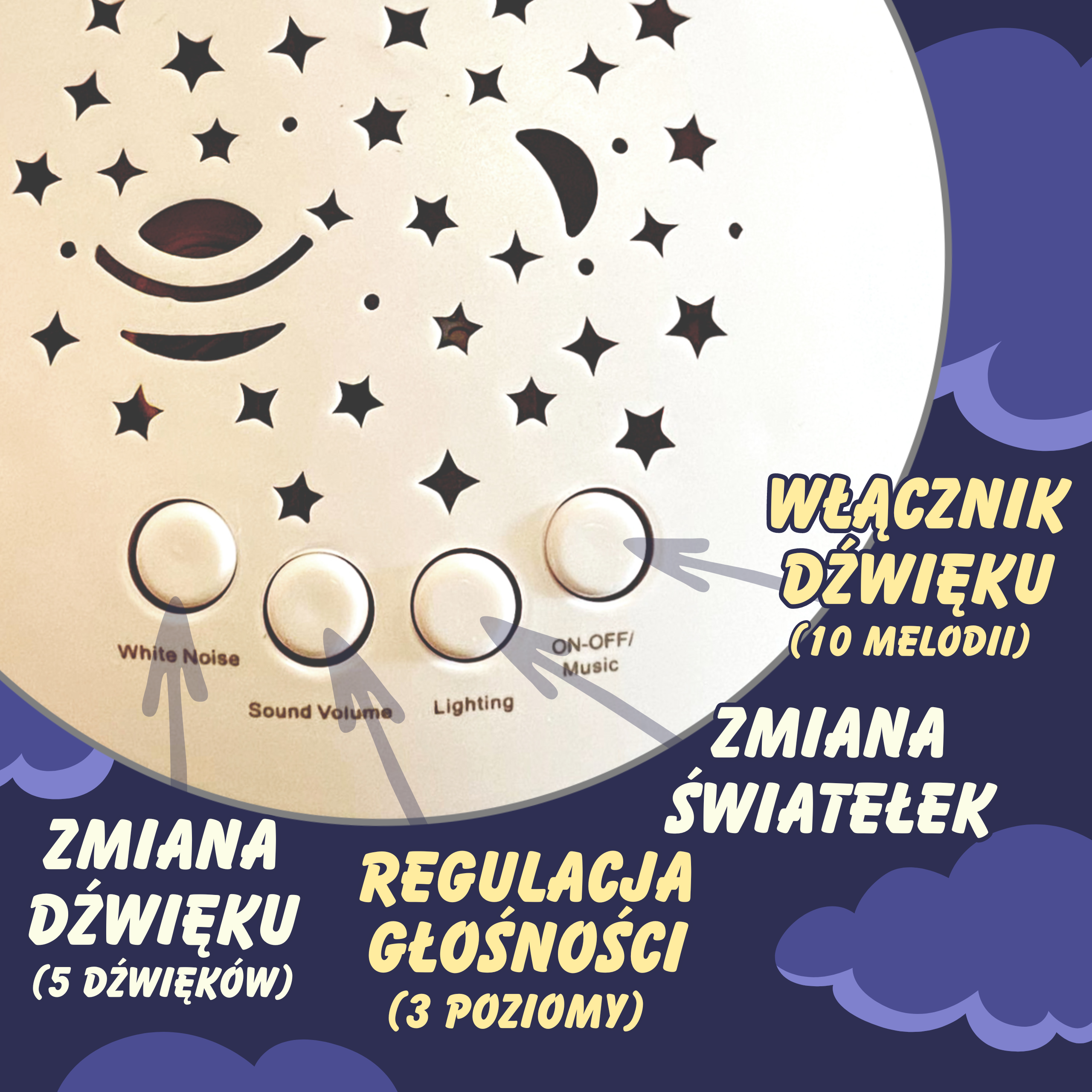 Projektor Woopie Baby 2 w 1 w kształcie sowy - 10 kołysanek