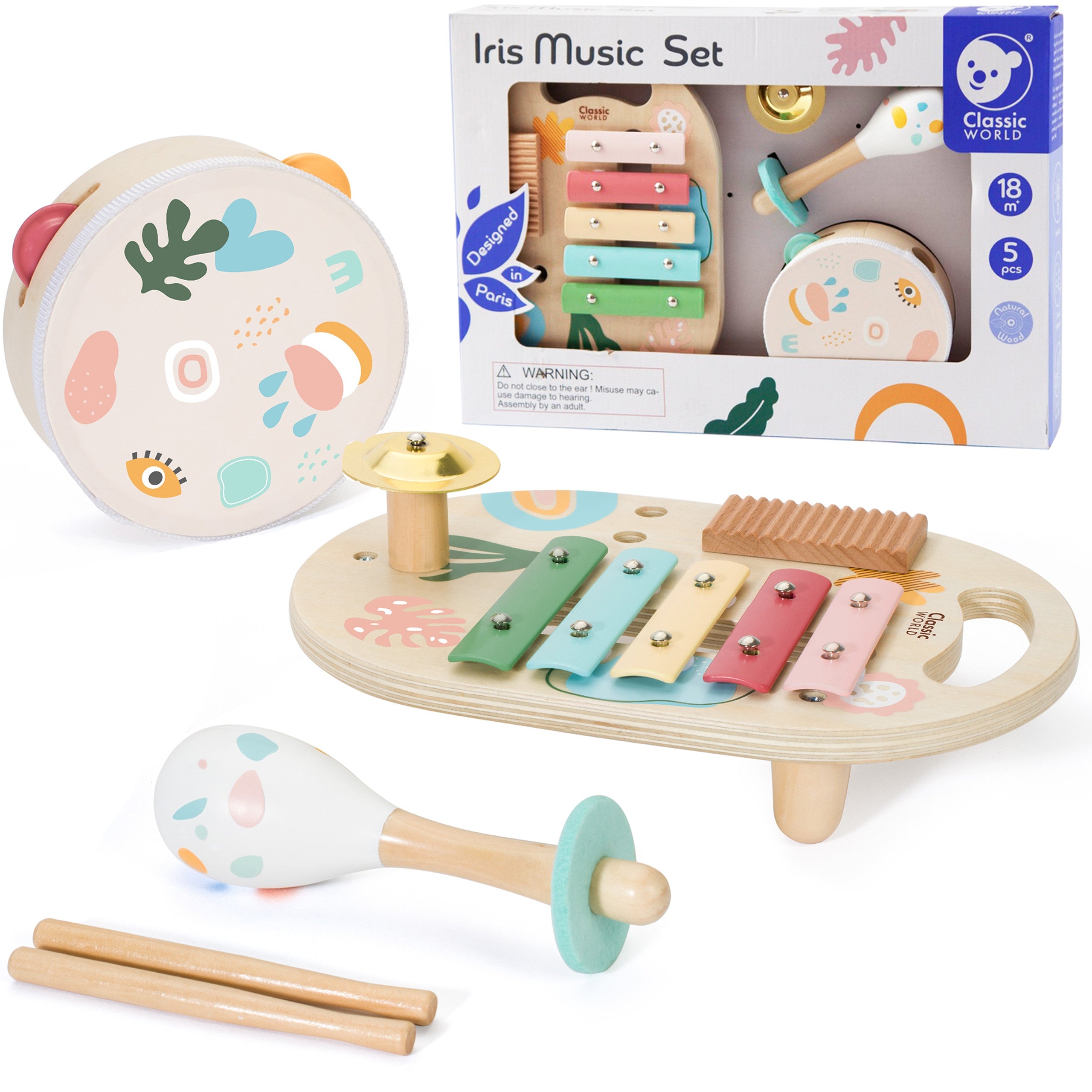 Classic World Set Of Musical Instruments For Children Cymbals Drum Rattle 5 Pcs.